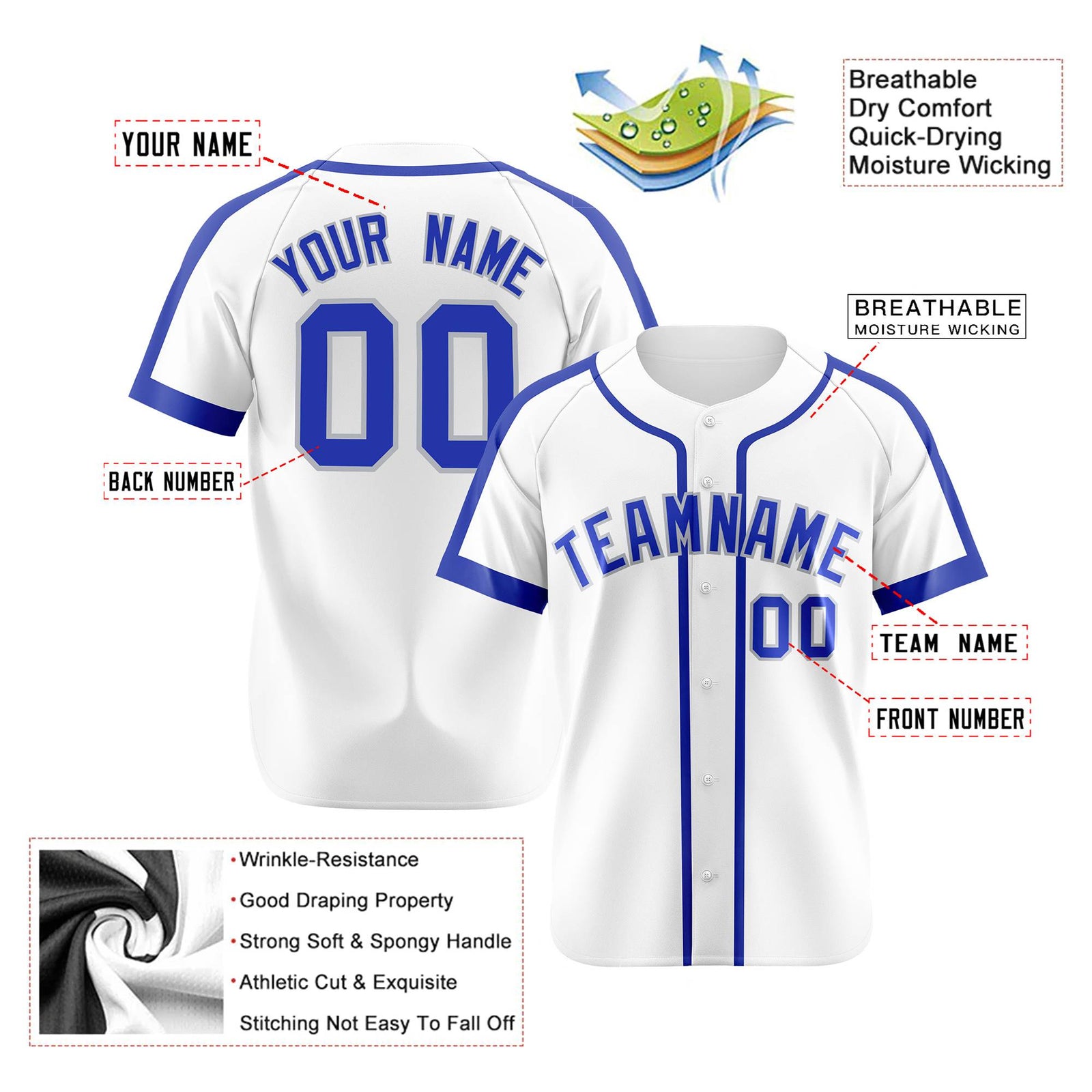 Custom White Blue Gray Baseball Jersey Personalized For Adults Youth