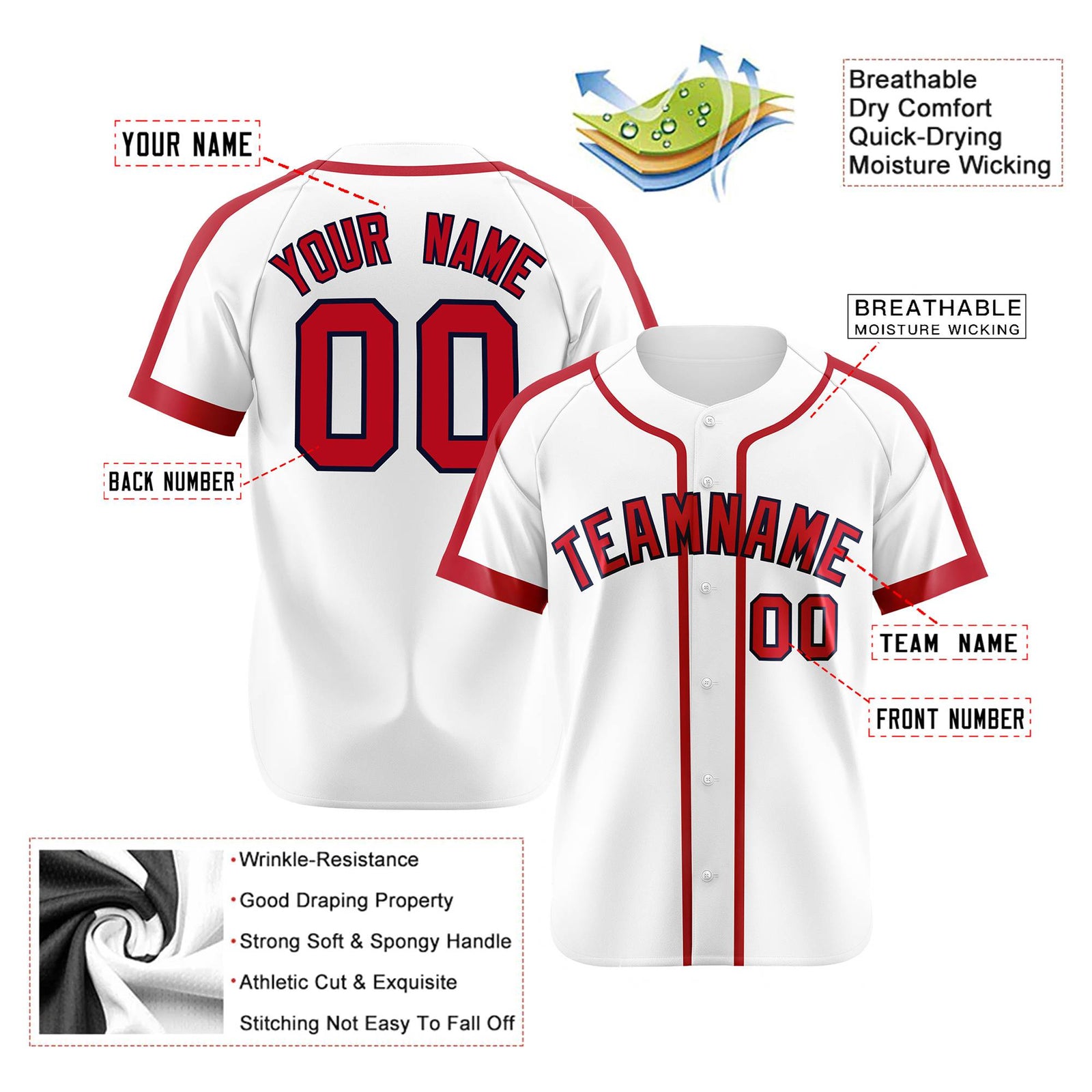 Custom White Red Black Baseball Jersey Personalized For Adults Youth