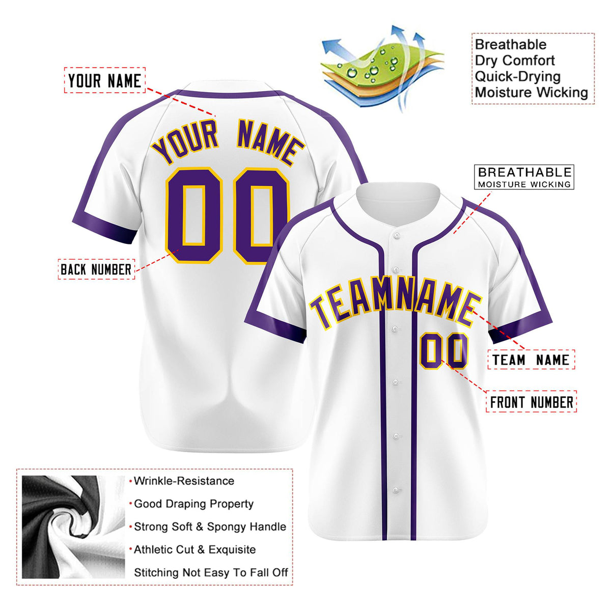 Custom White Purple Baseball Jersey Personalized For Adults Youth