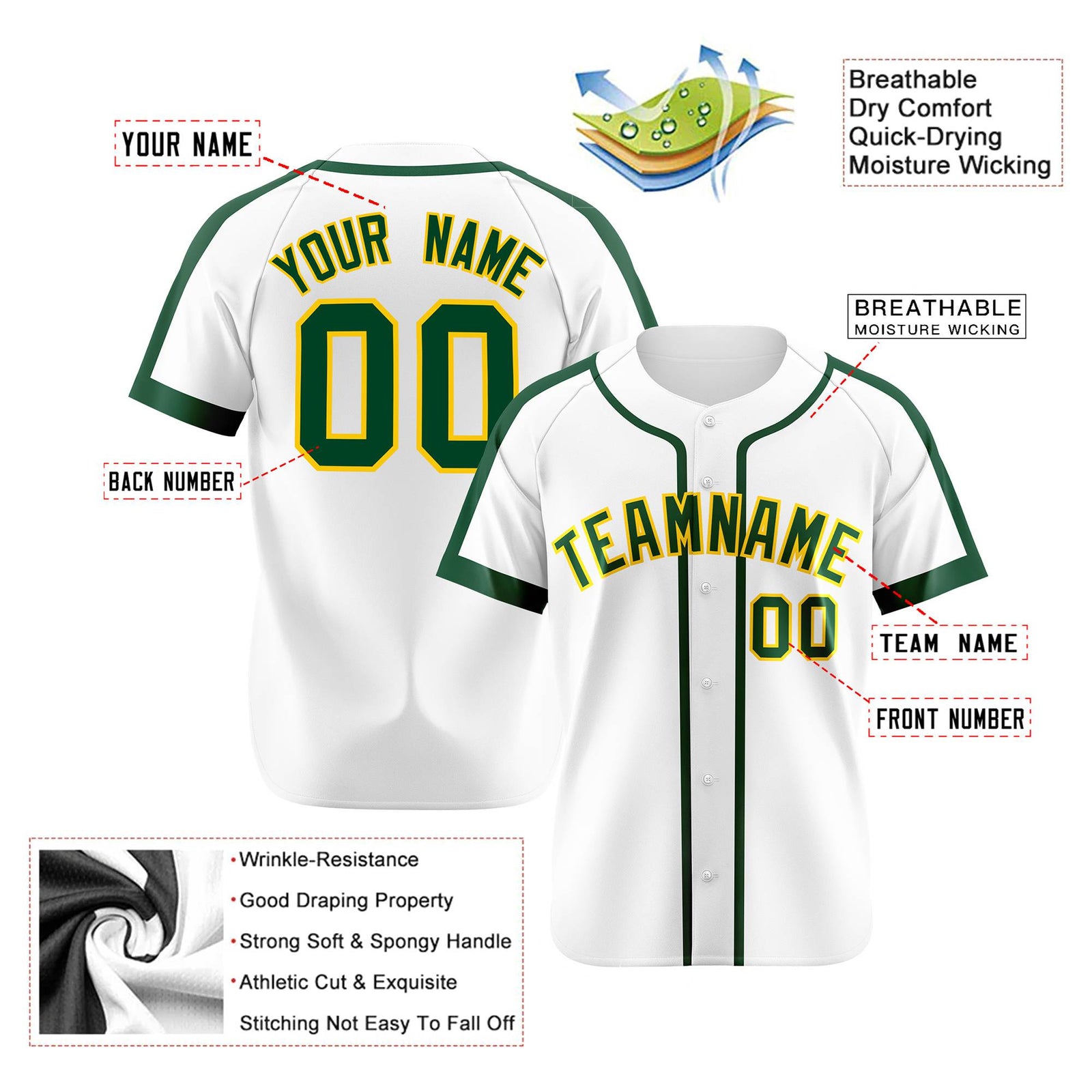 Custom White Green Baseball Jersey Personalized For Adults Youth