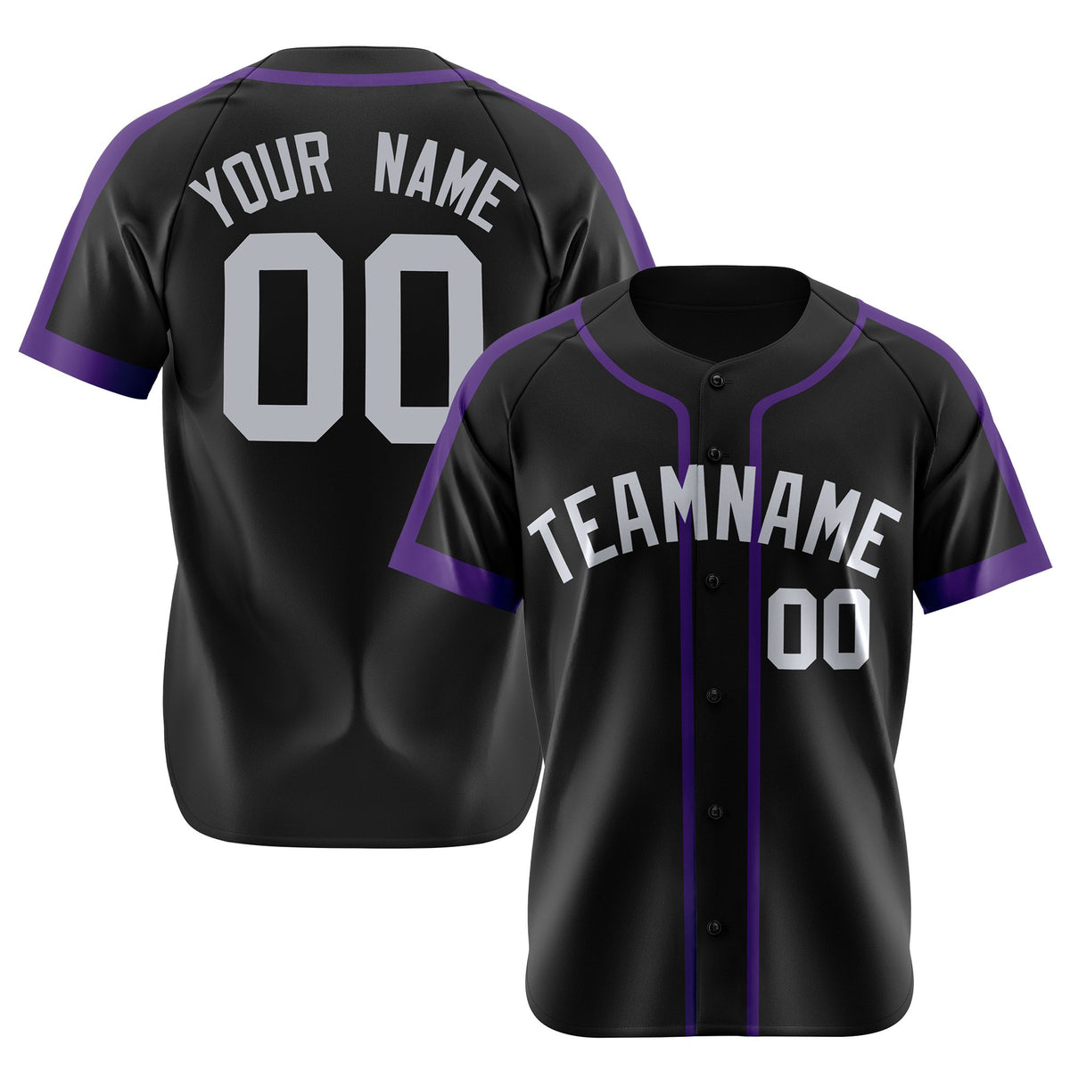 Custom Black Purple Gray Baseball Jersey