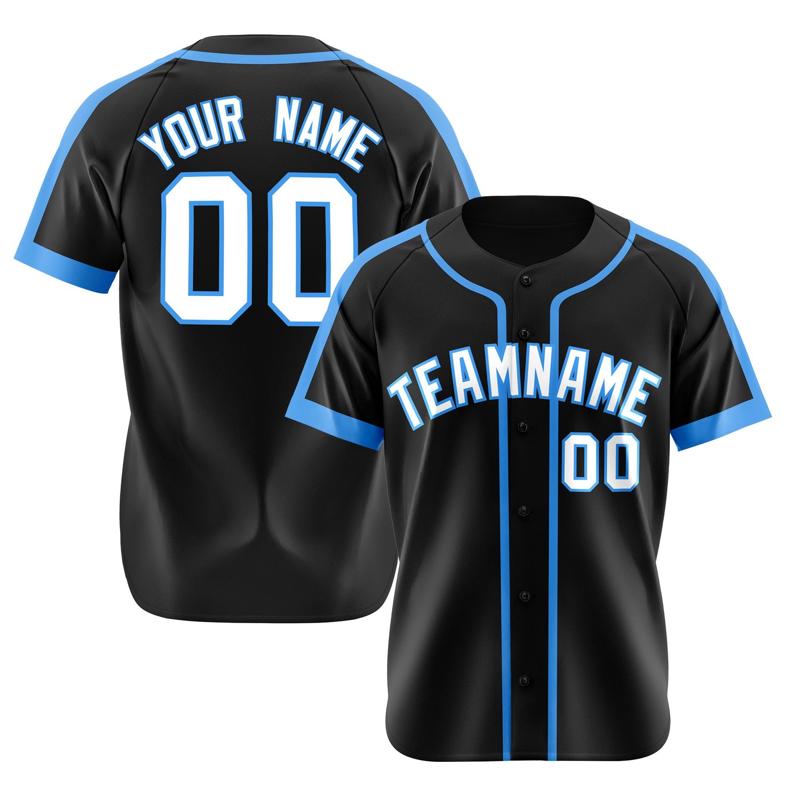 Custom Black Light Blue White Baseball Jersey