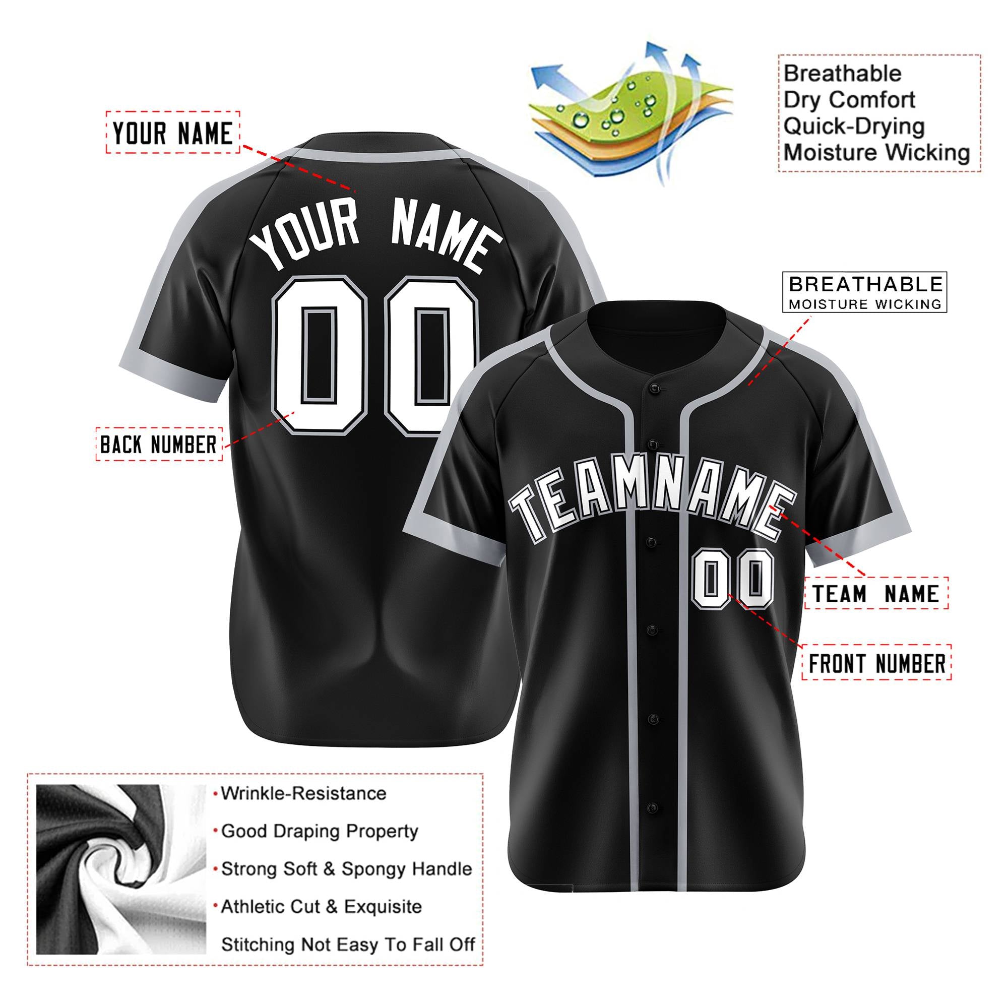 Custom Black White Grap Baseball Jersey