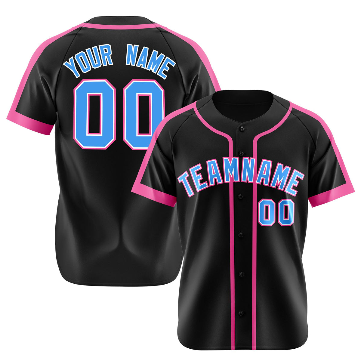 Custom Black Pink Bule White Baseball Jersey