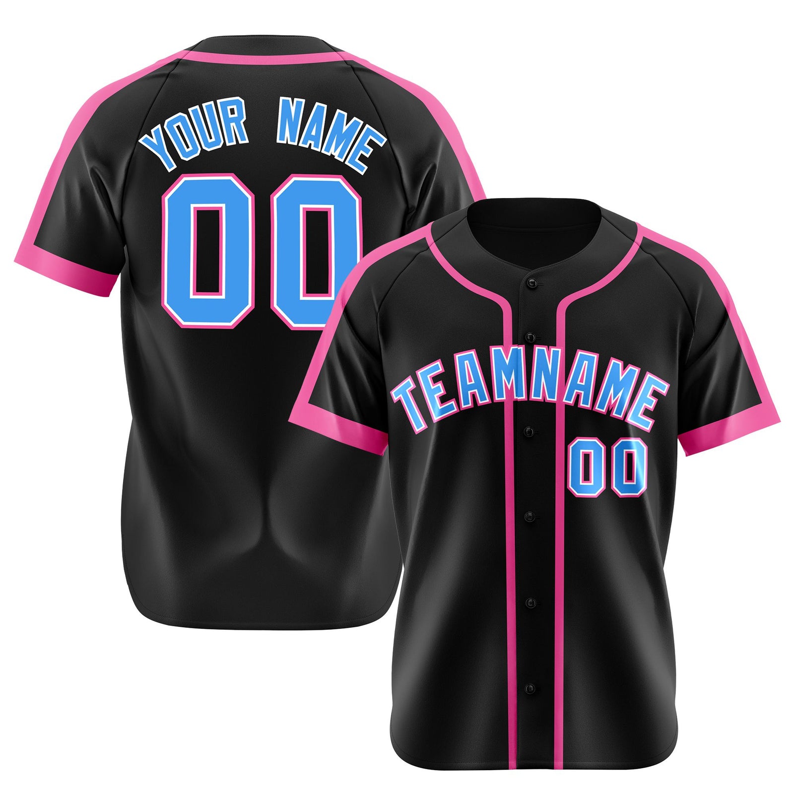 Custom Black Pink Bule White Baseball Jersey