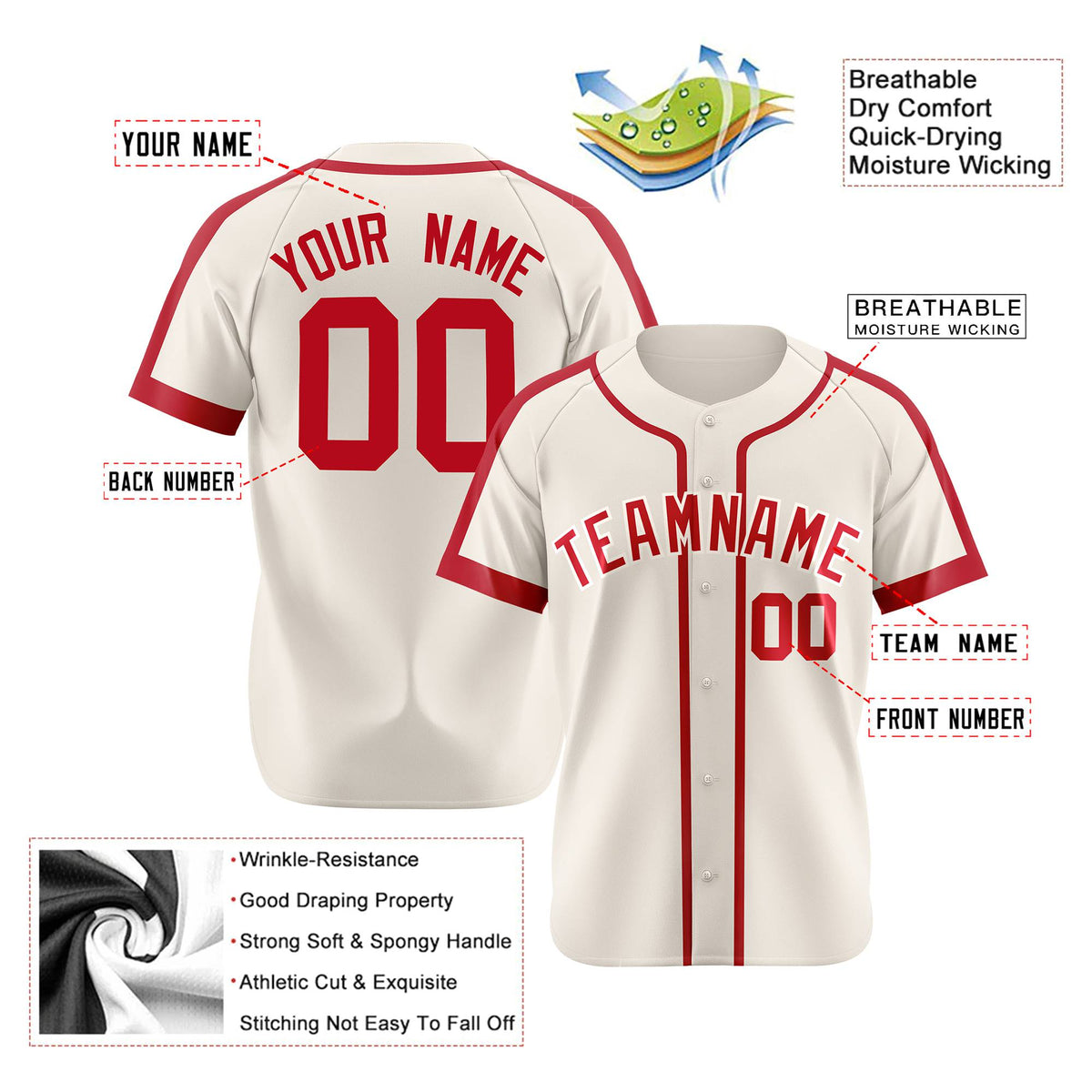 Custom Khaki Red Baseball Jersey