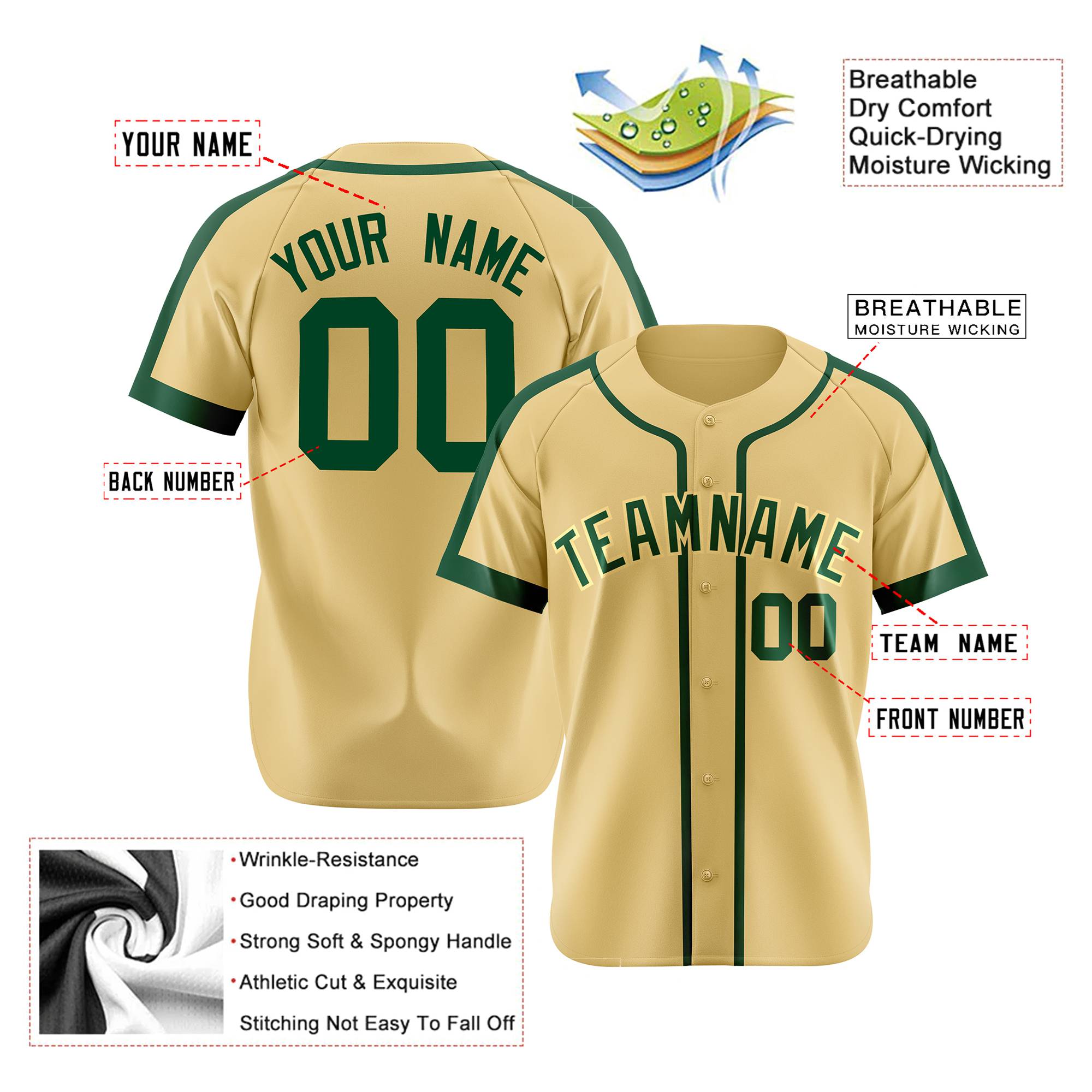 Custom Khaki Green Baseball Jersey