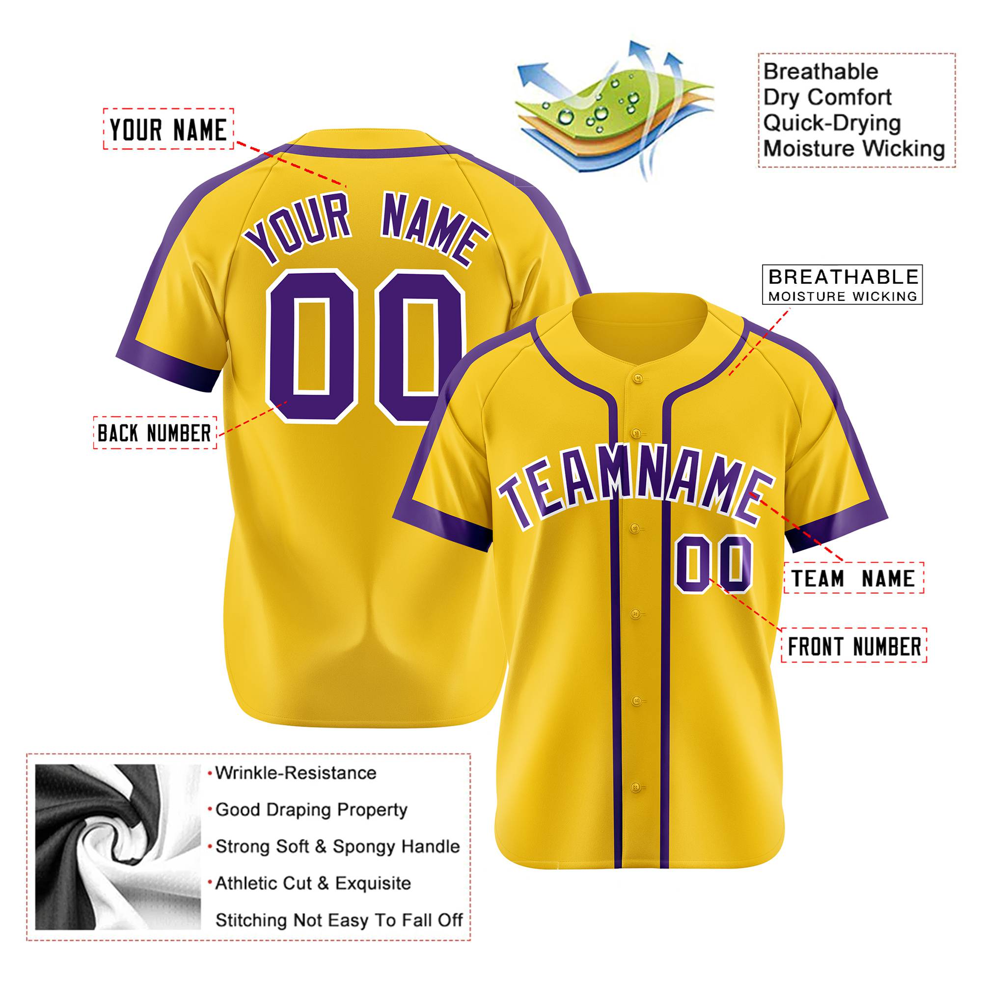 Custom Yellow Purple White Baseball Jersey