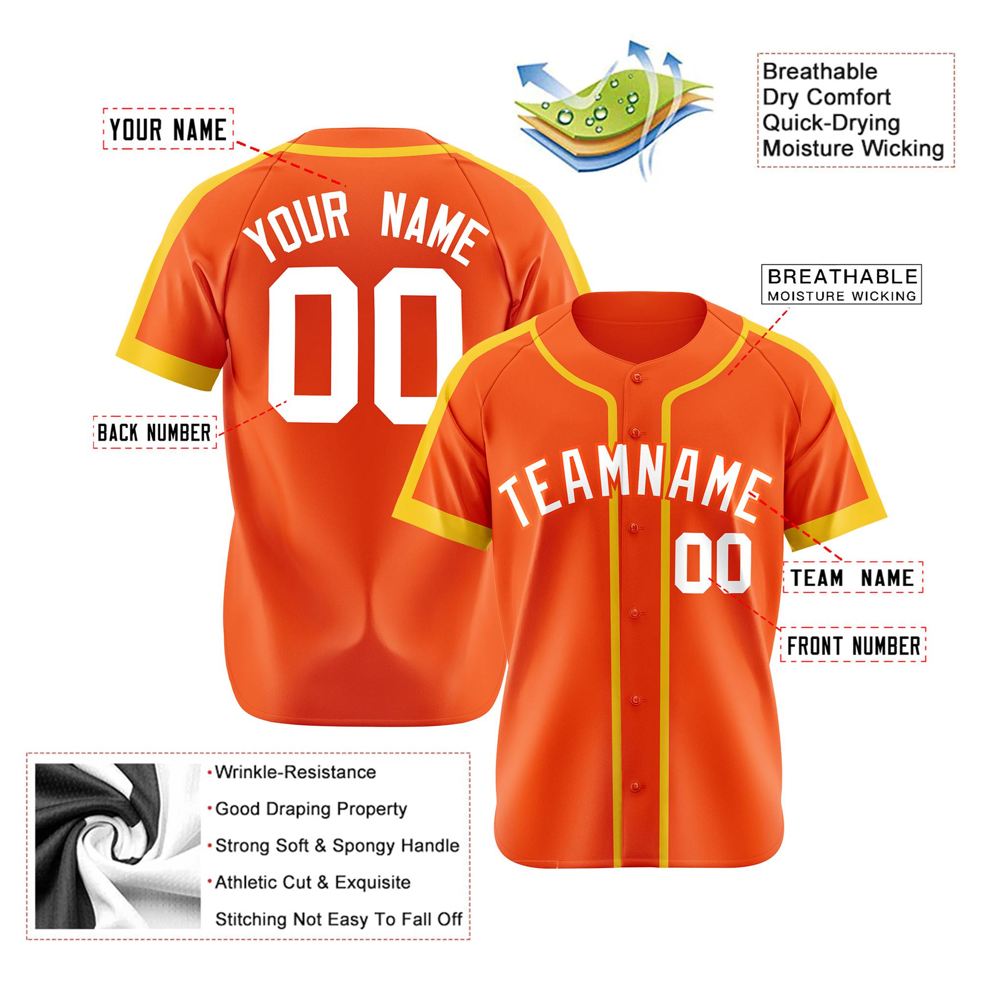 Custom Orange Yellow White Baseball Jersey