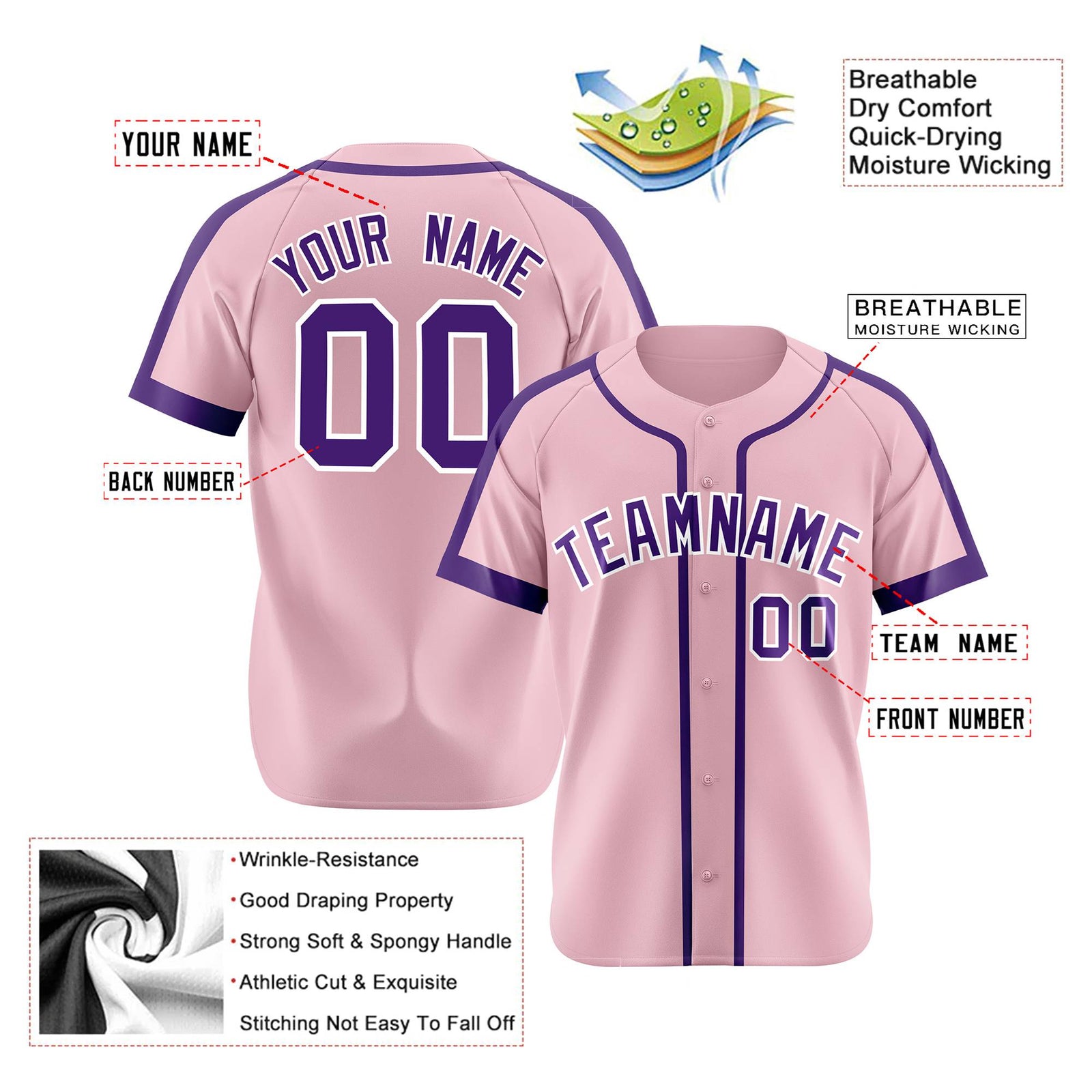Custom Pink Purple White Baseball Jersey