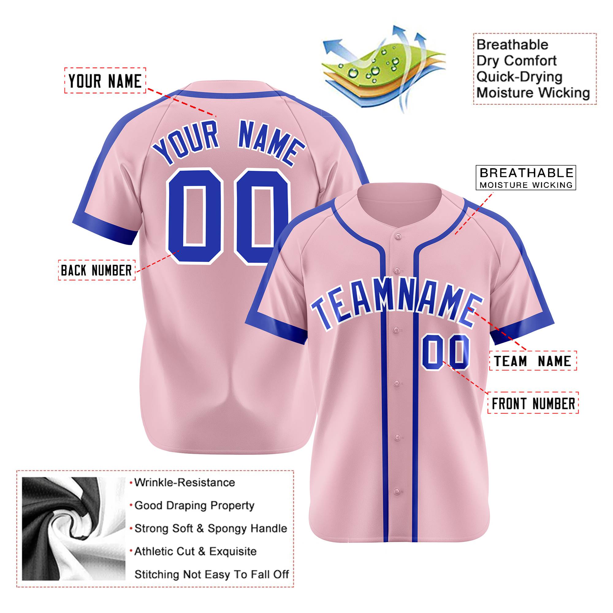 Custom Pink Blue White Baseball Jersey