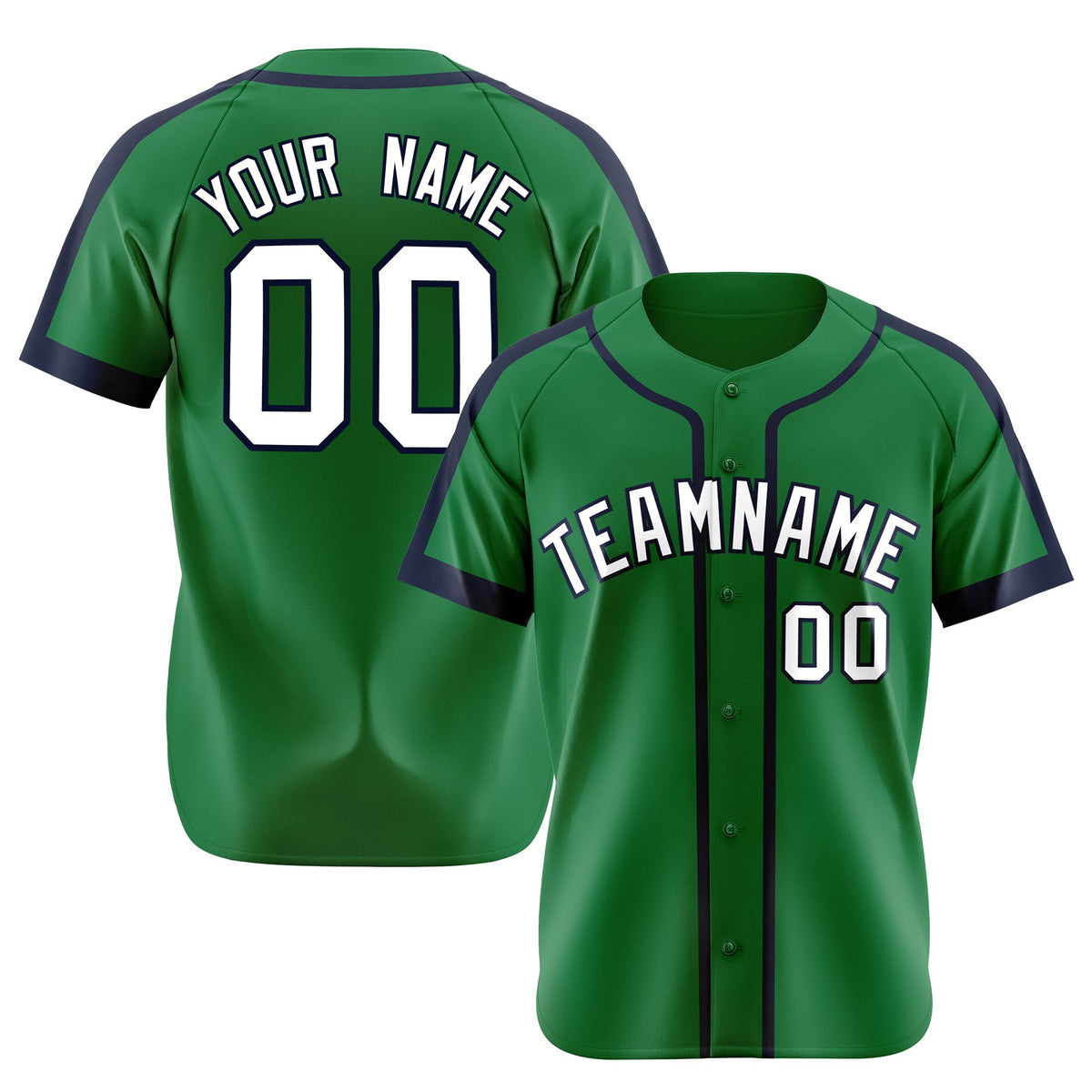Custom Kelly Green Navy White Baseball Jersey