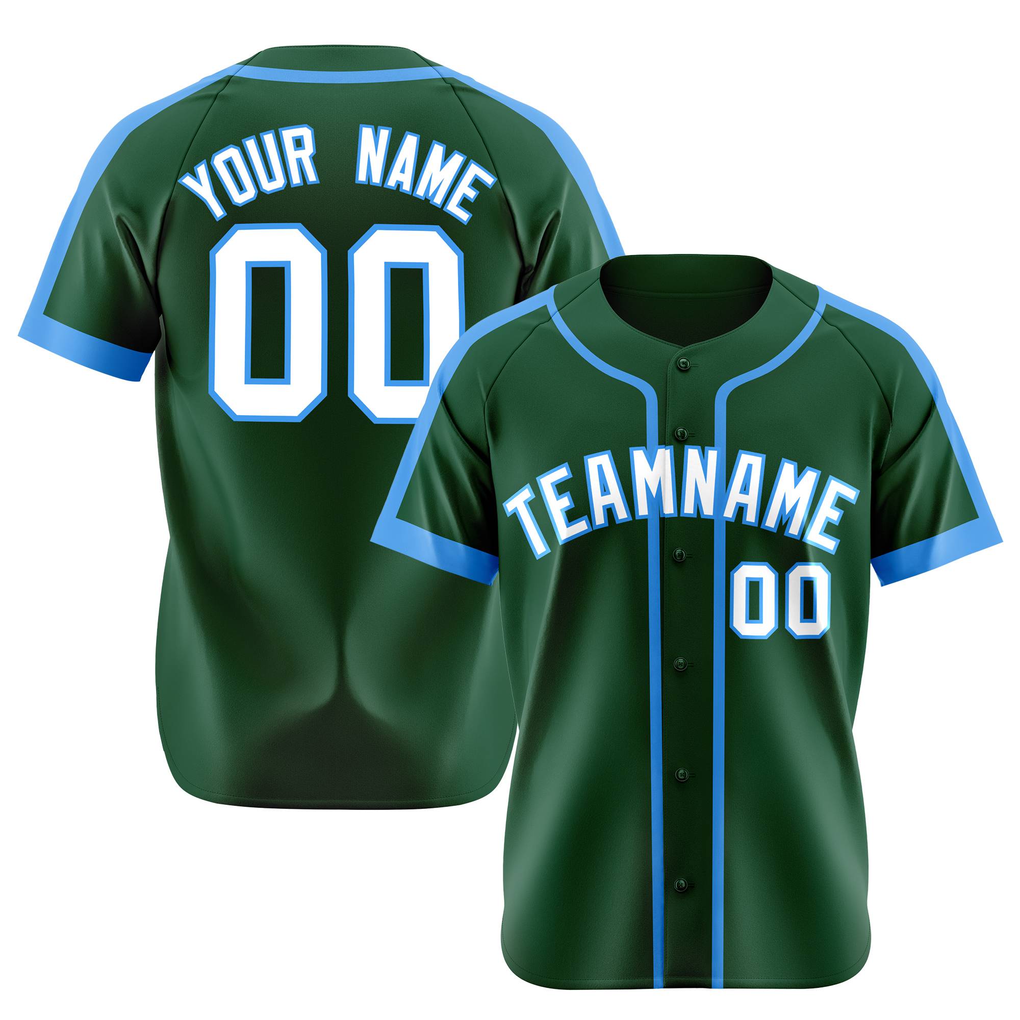 Custom Kelly Green Powder Blue White Baseball Jersey