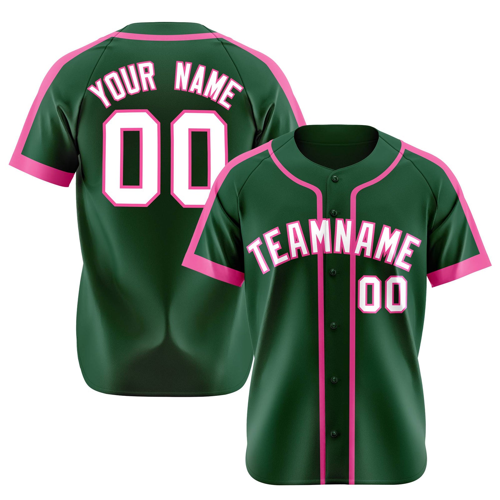 Custom Green Pink White Baseball Jersey