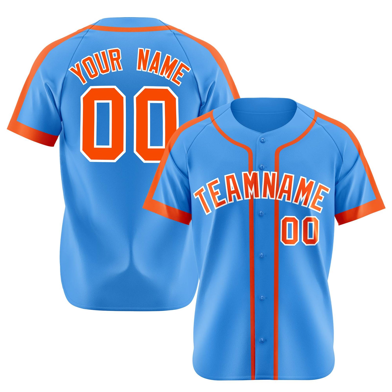 Custom Powder Blue Orange White Baseball Jersey