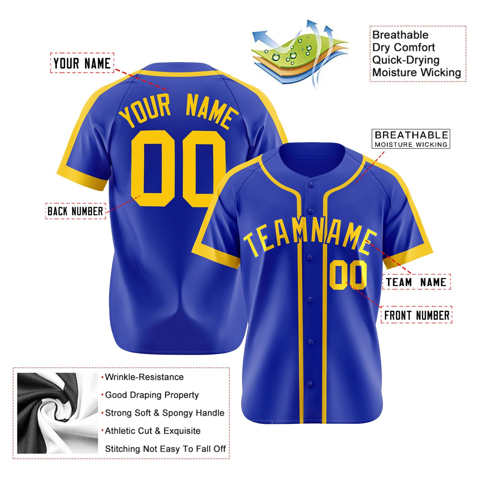 Custom Royal Blue Yellow Baseball Jersey