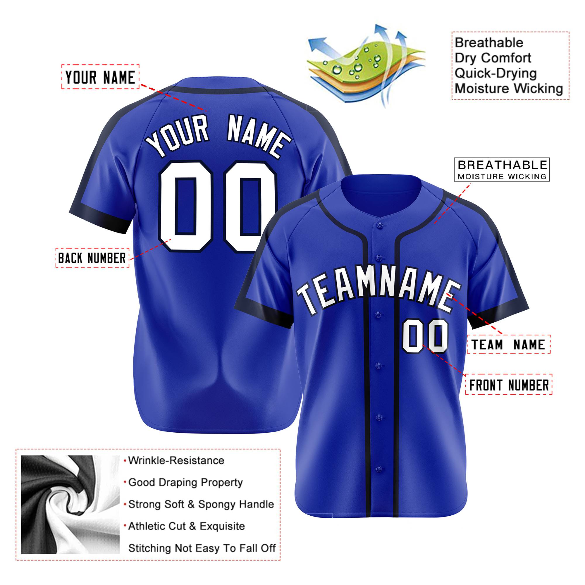 Custom Royal Blue Navy White Baseball Jersey