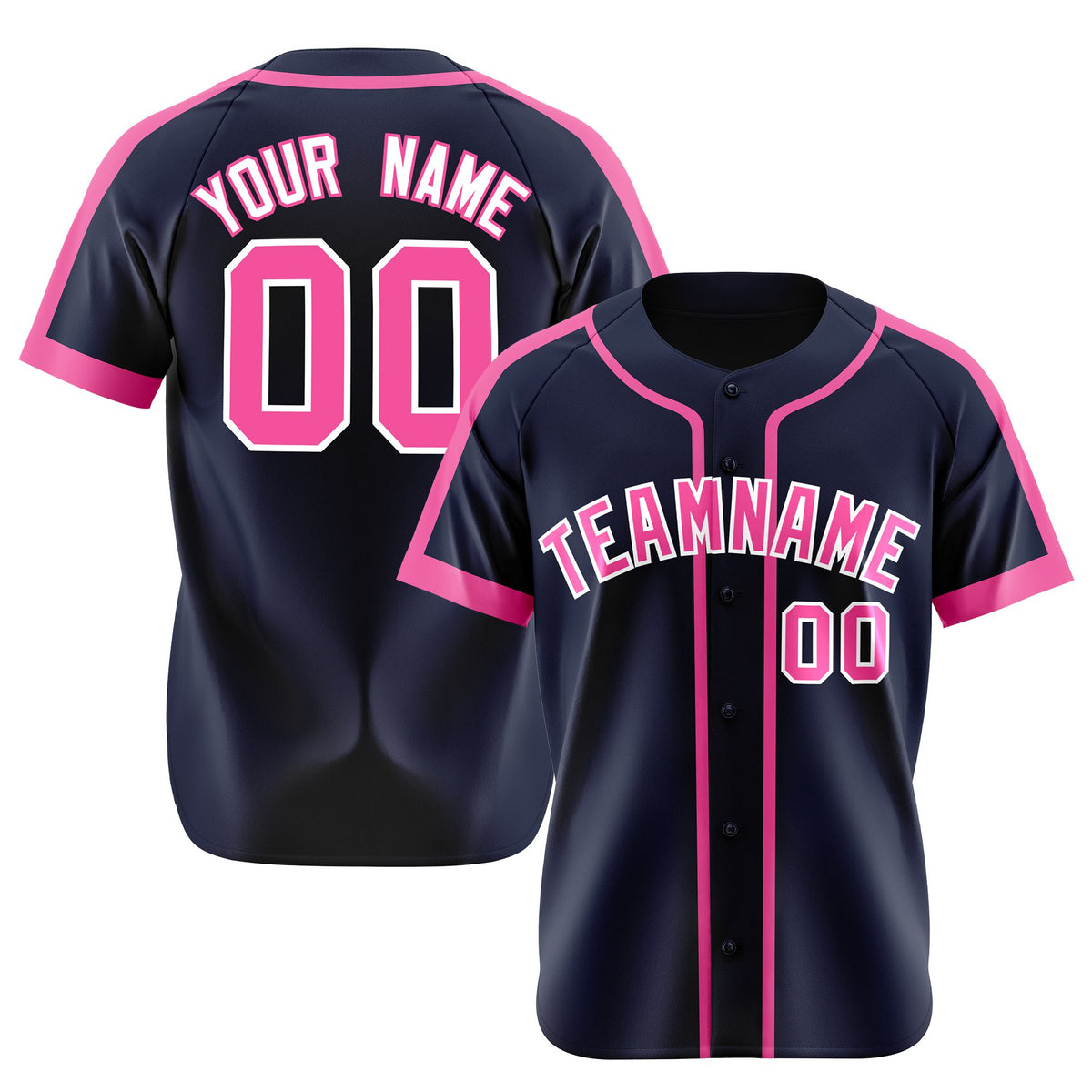 Custom Navy Pink White Baseball Jersey
