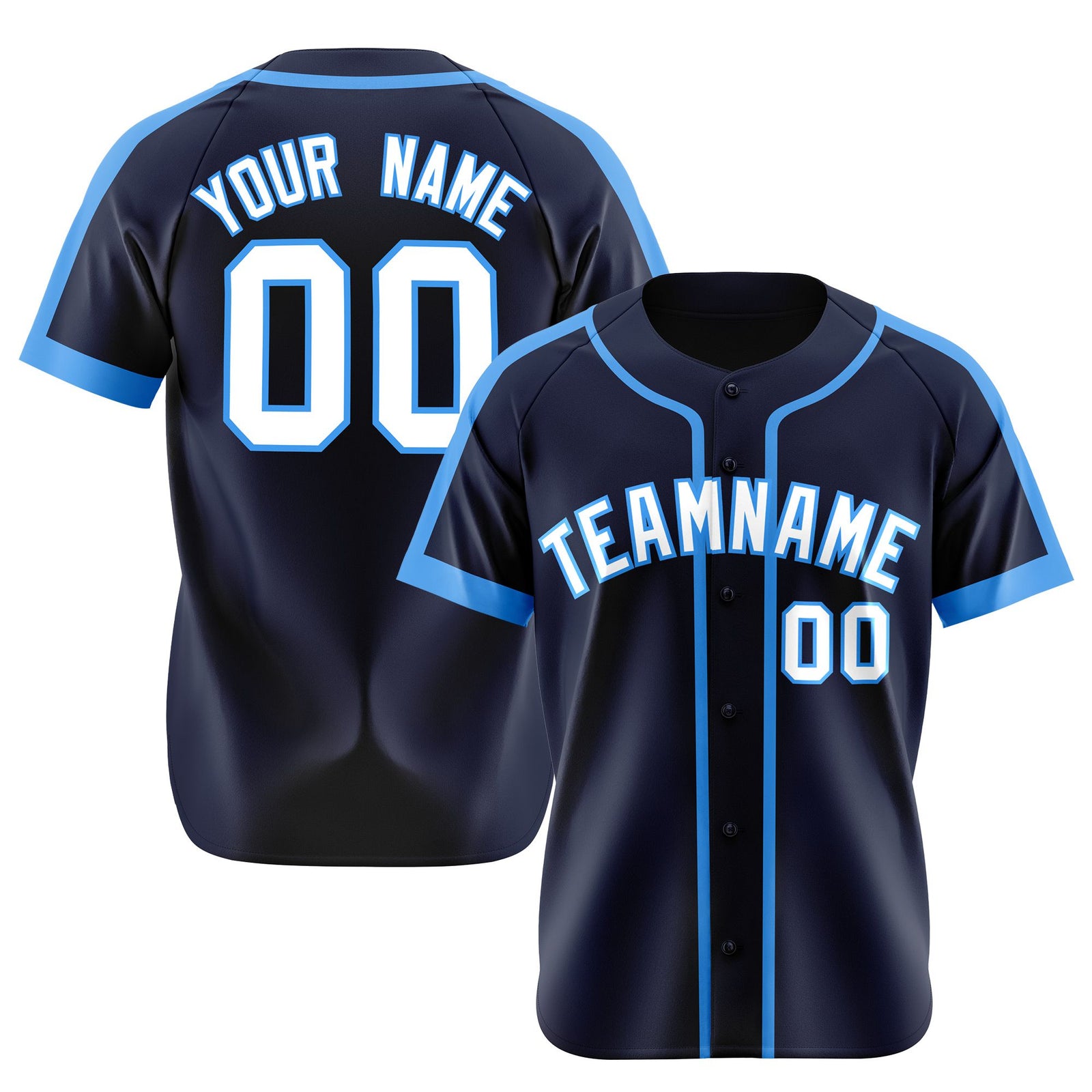 Custom Navy Light Bule White Baseball Jersey