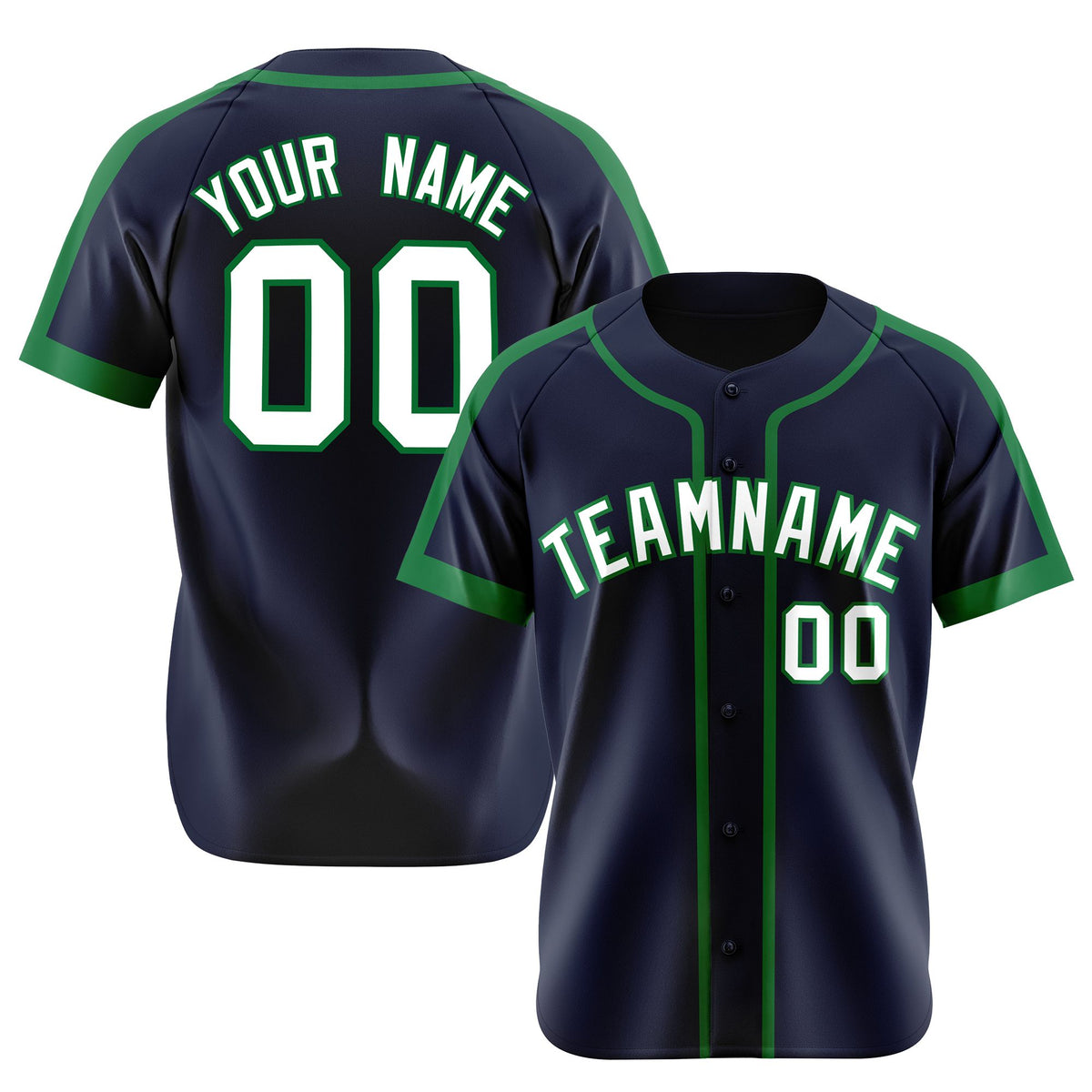 Custom Navy Green White Baseball Jersey
