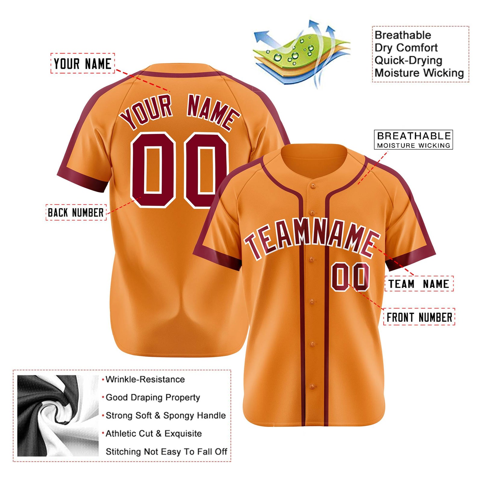 Custom Orange Crimson White Baseball Jersey