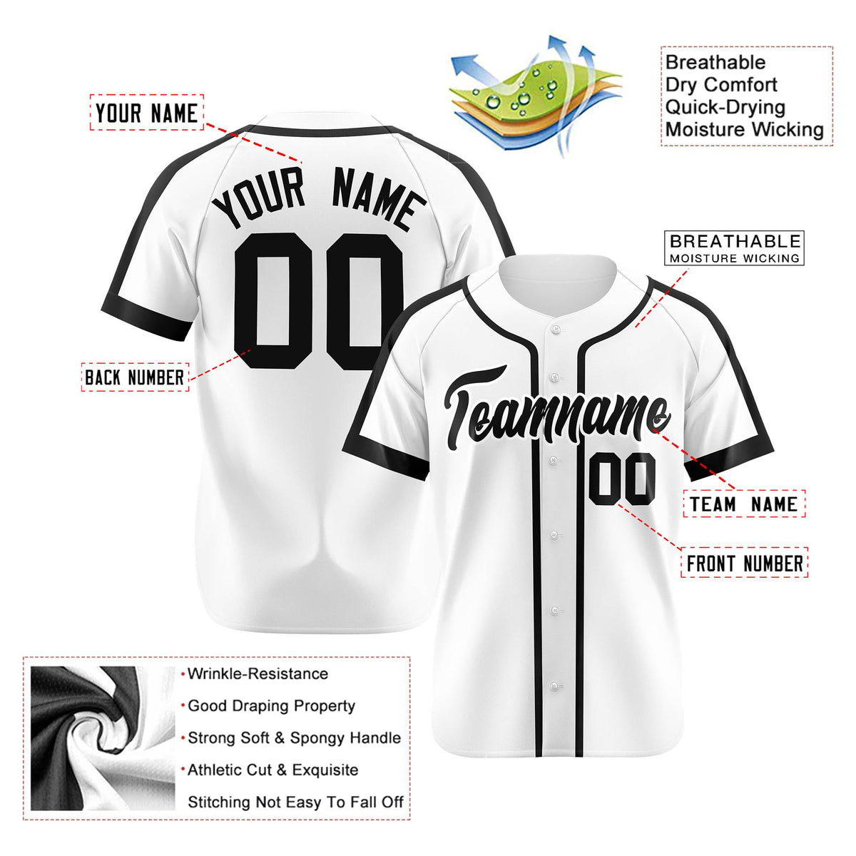 Custom White Black Baseball Jersey Personalized For Adults Youth