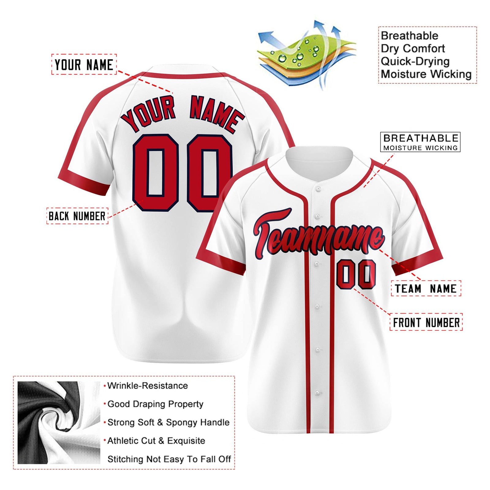 Custom White Red Black Baseball Jersey Personalized For Adults Youth