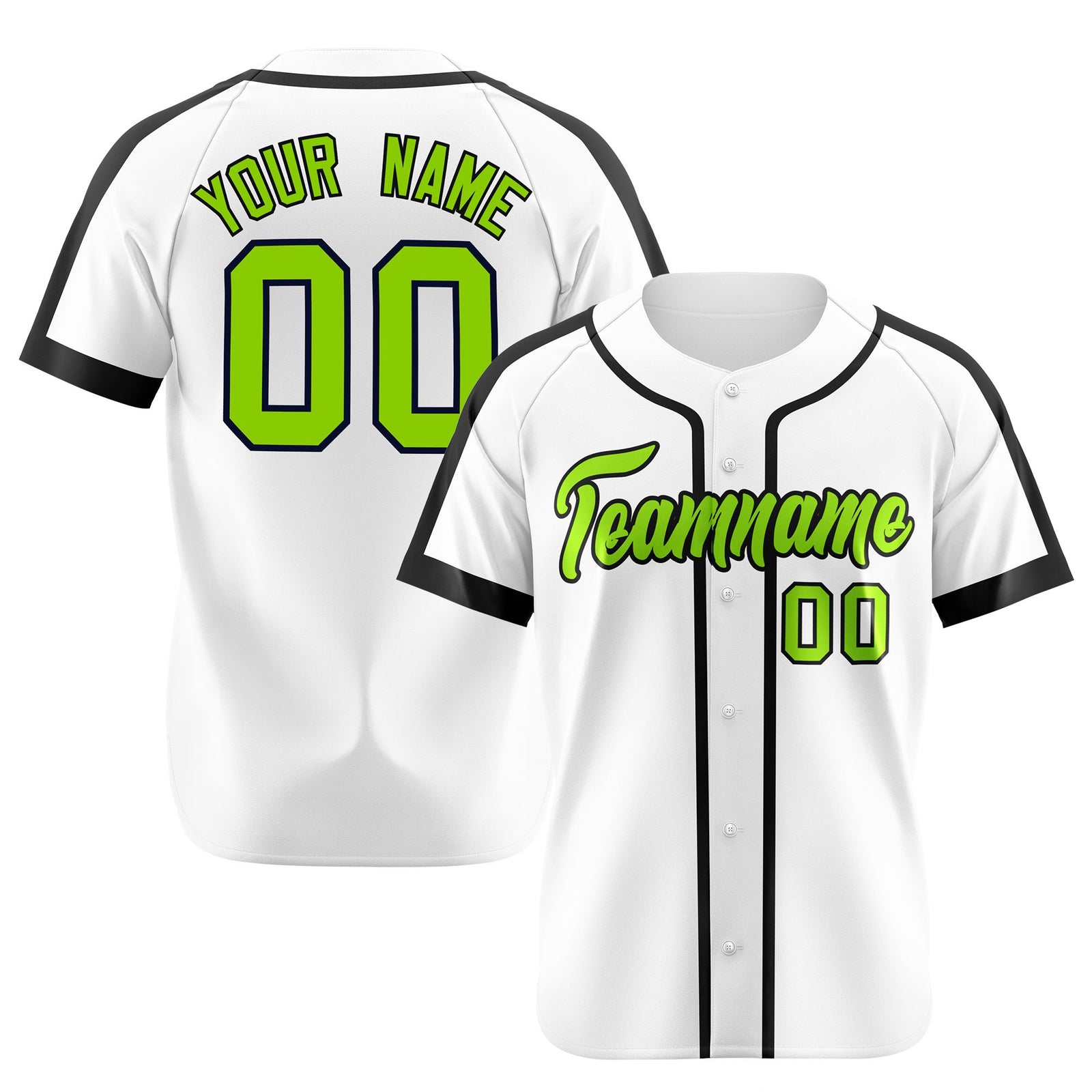 Custom White Green Black Baseball Jersey Personalized For Adults Youth