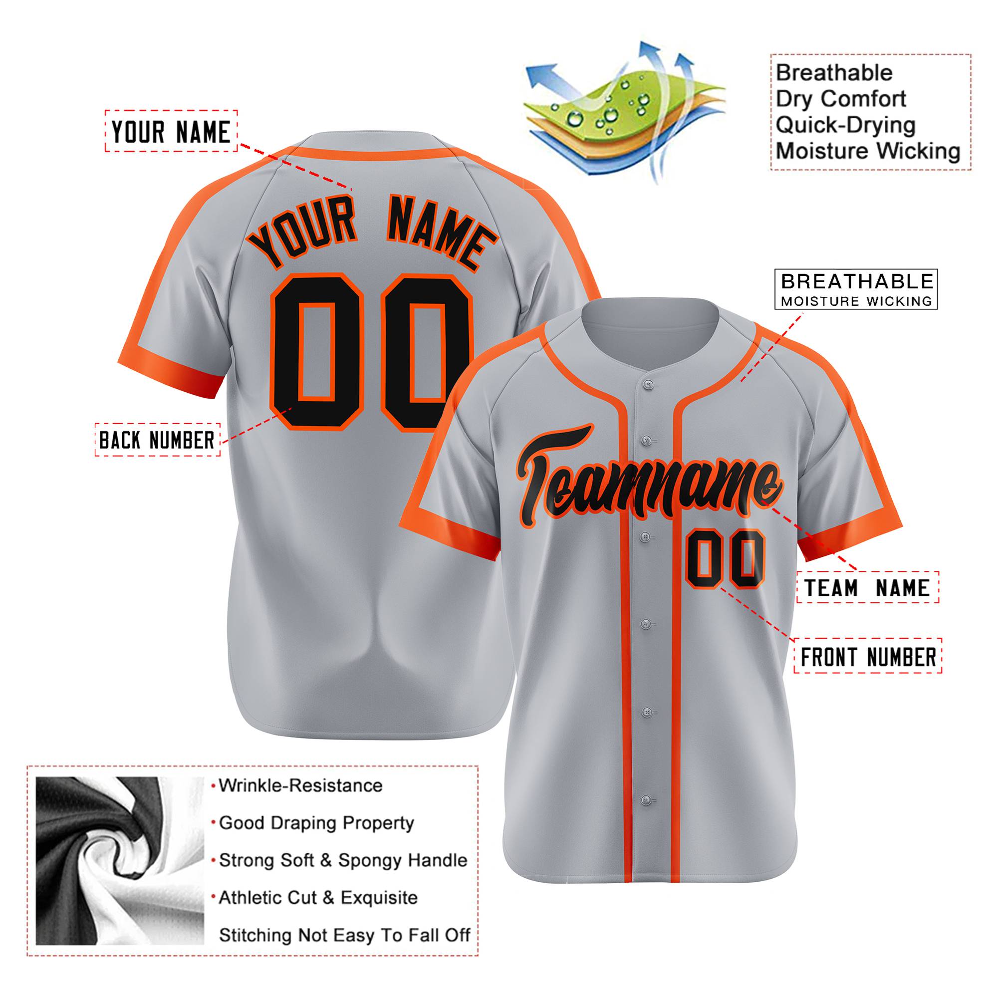 Custom Gray Bay Orange Black Baseball Jersey