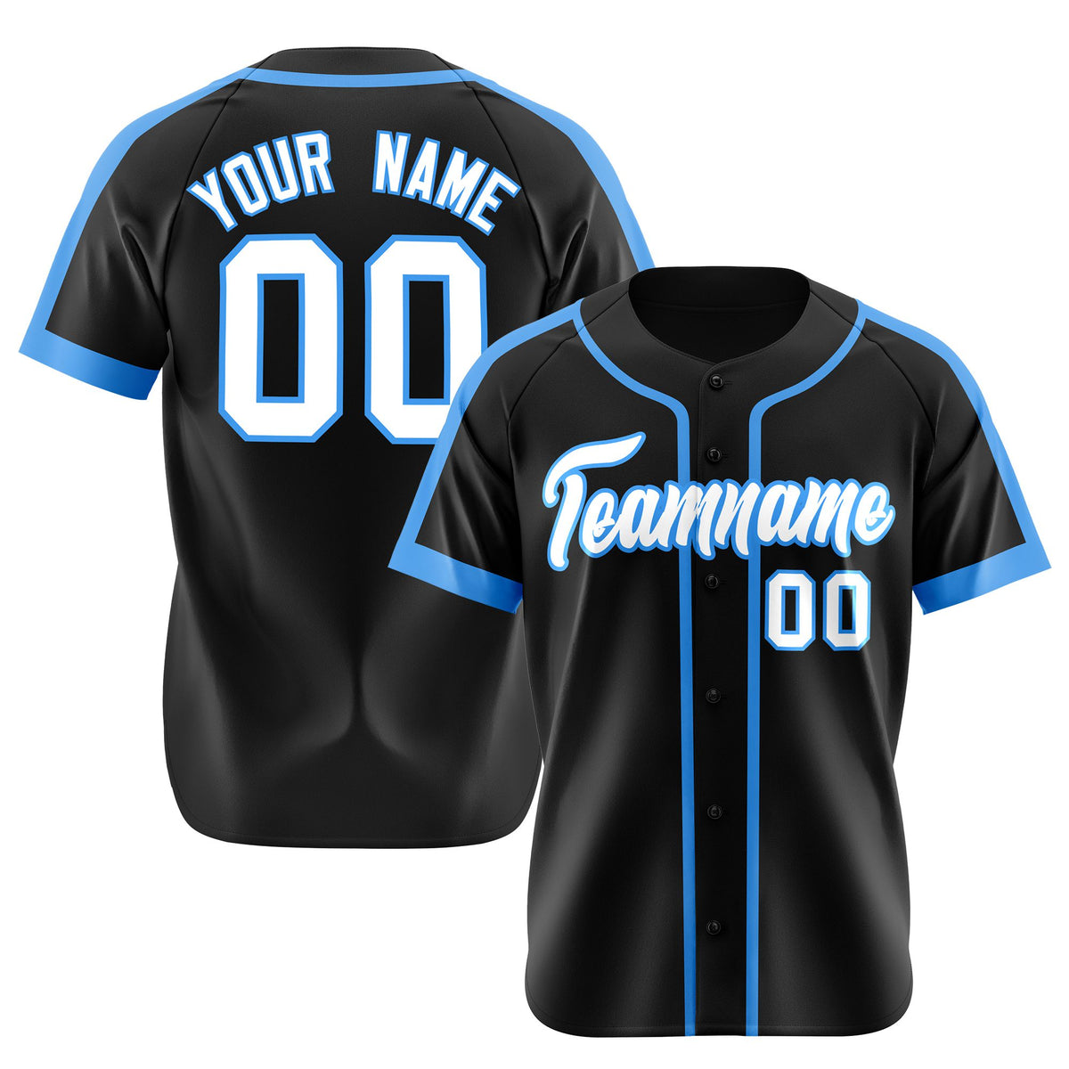Custom Black Light Blue White Baseball Jersey
