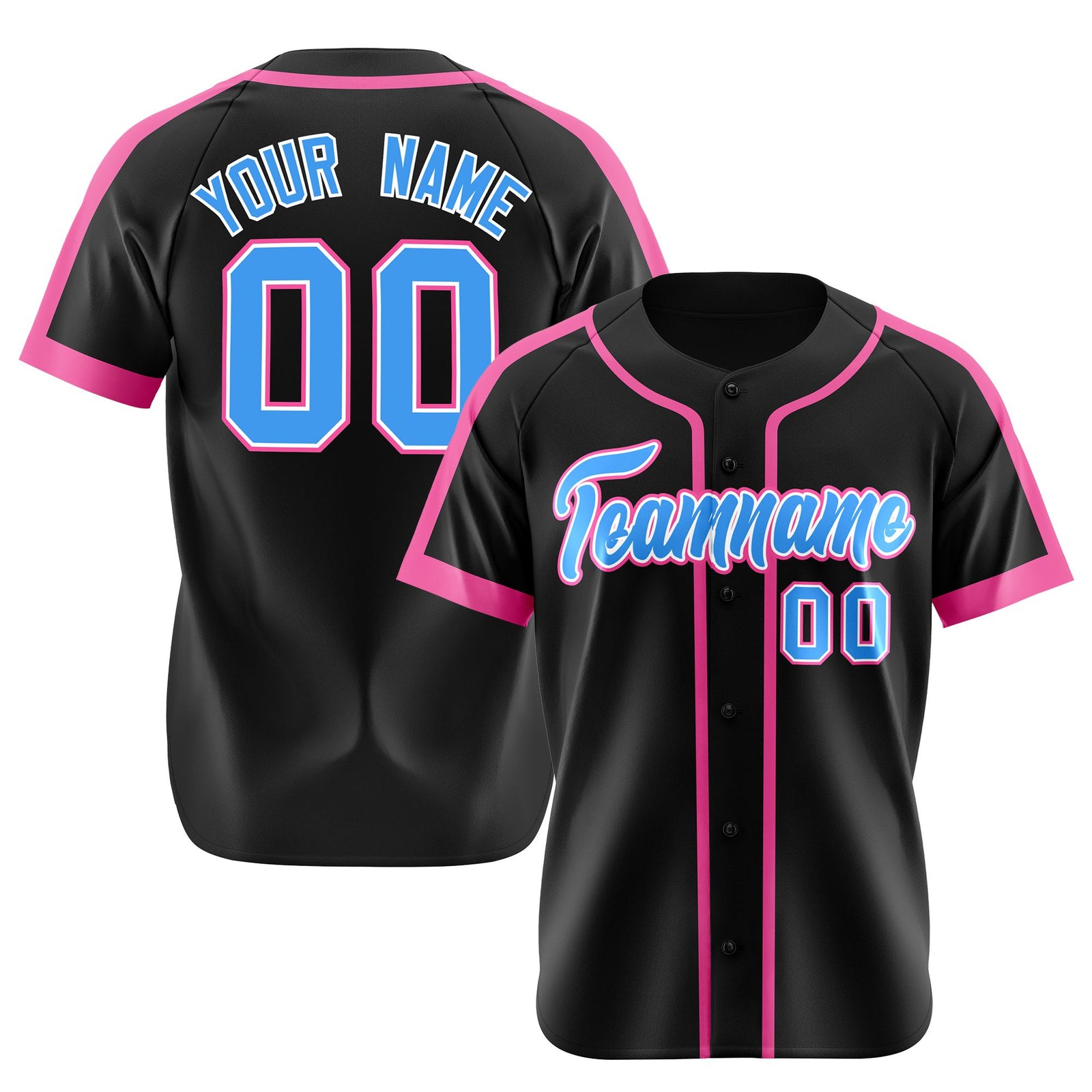 Custom Black Pink Bule White Baseball Jersey
