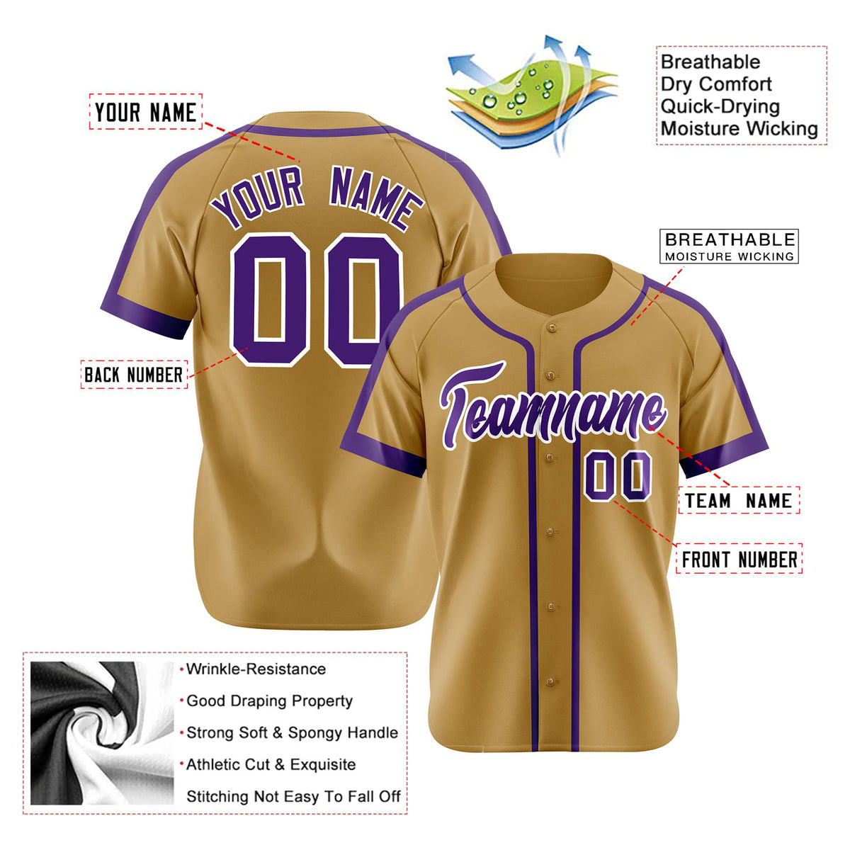 Custom Gold Purple White Baseball Jersey
