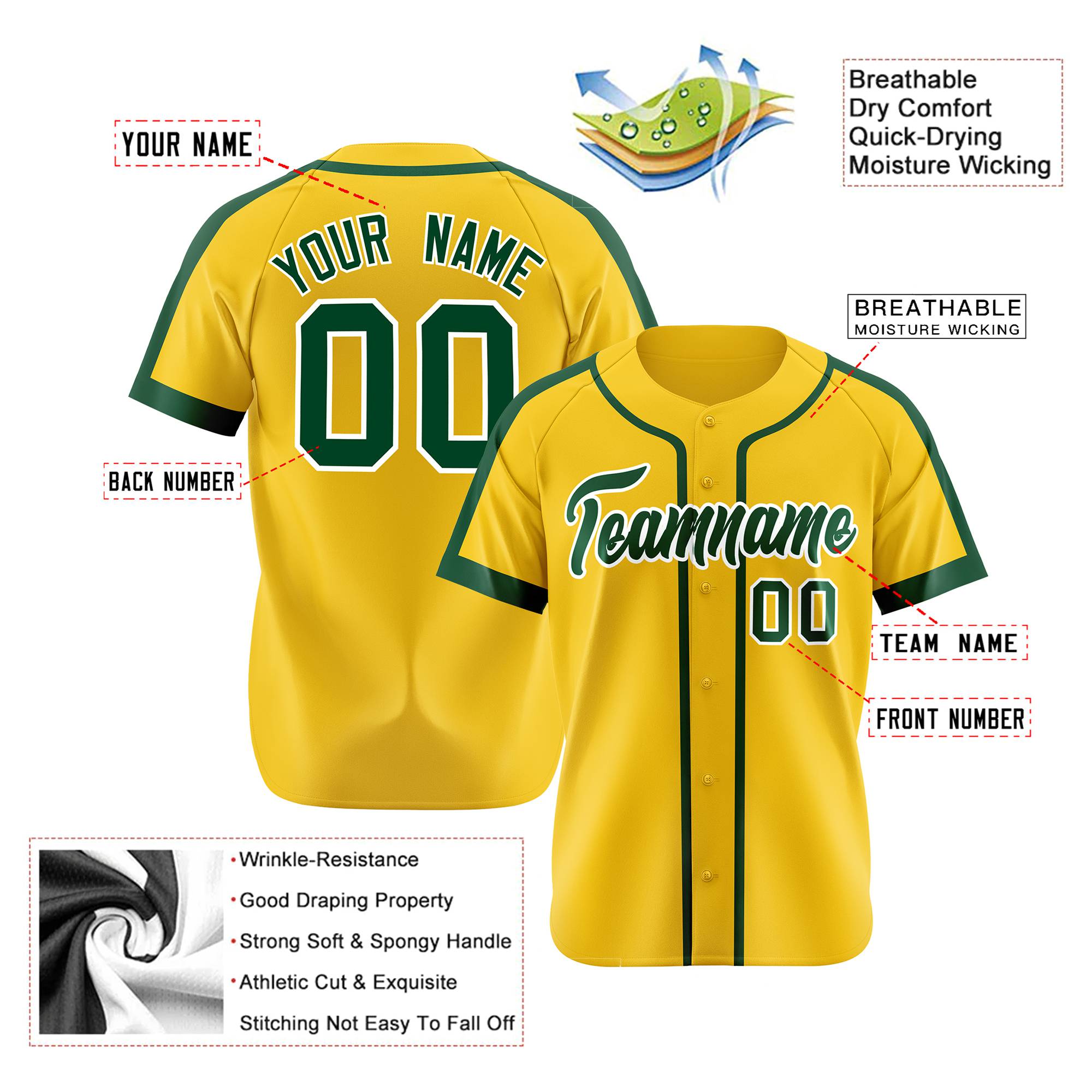 Custom Yellow Green White Baseball Jersey