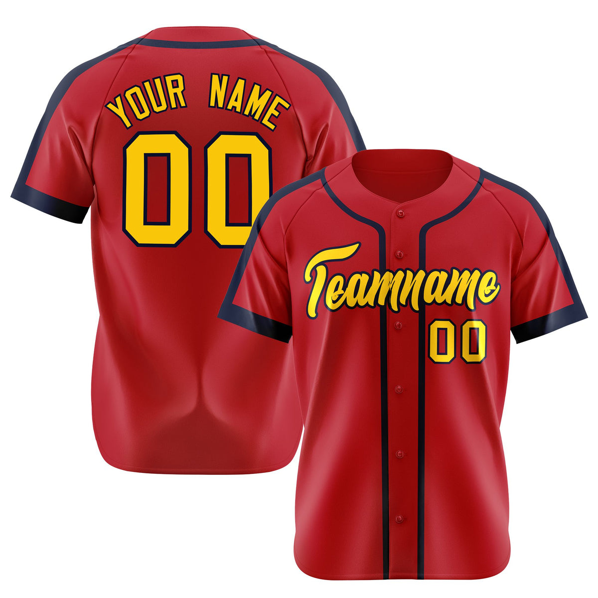 Custom Red Yellow Navy Baseball Jersey