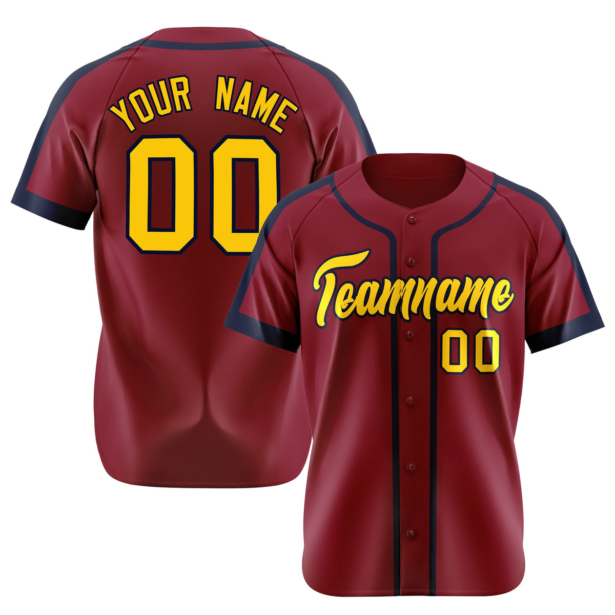 Custom Crimson Gold Navy Baseball Jersey