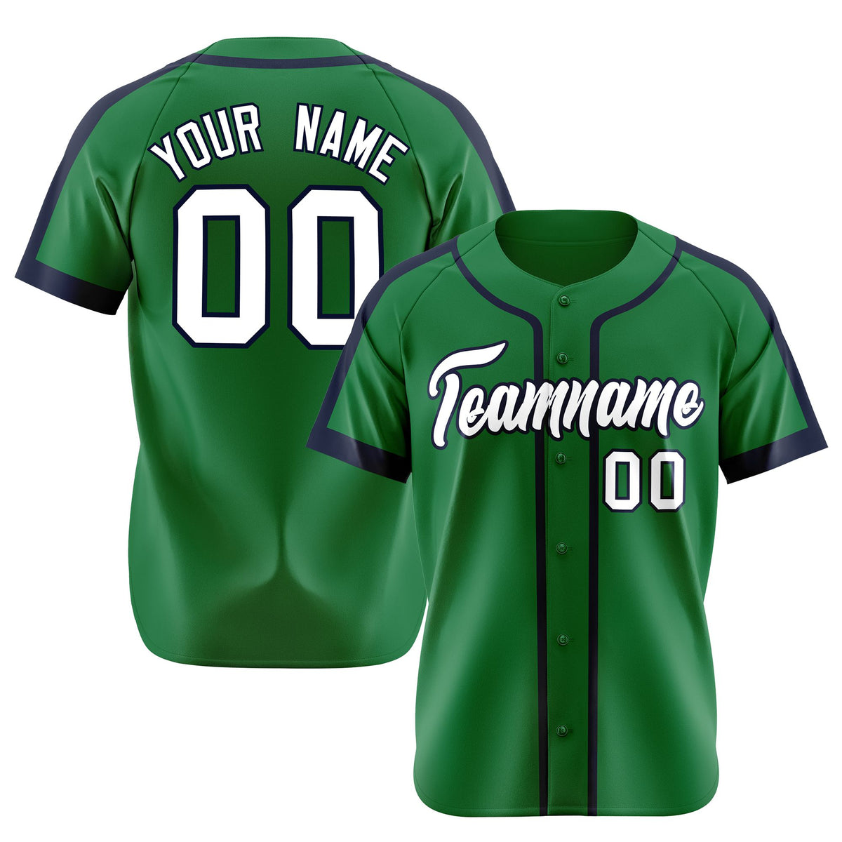 Custom Kelly Green Navy White Baseball Jersey