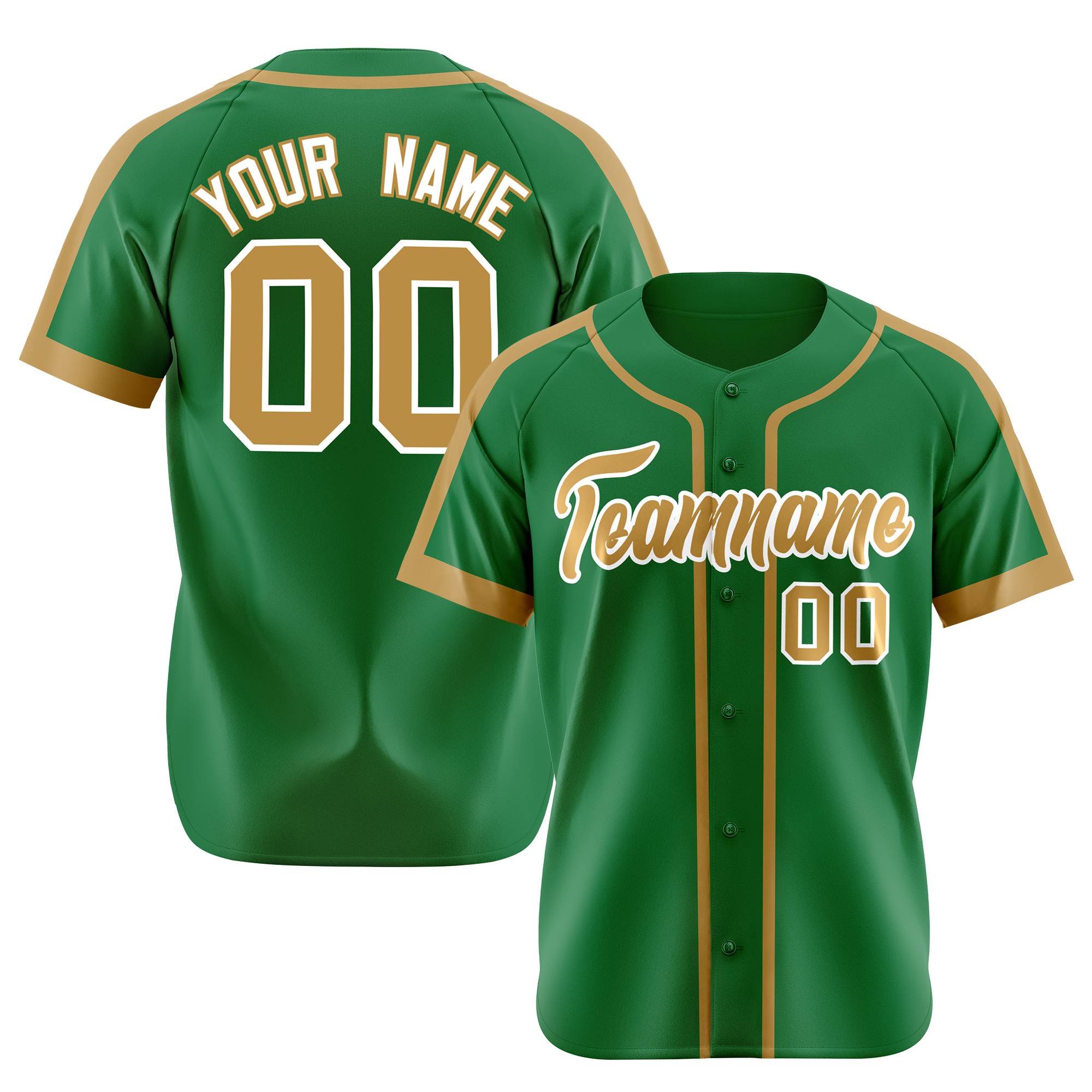 Custom Kelly Green Old Gold White Baseball Jersey