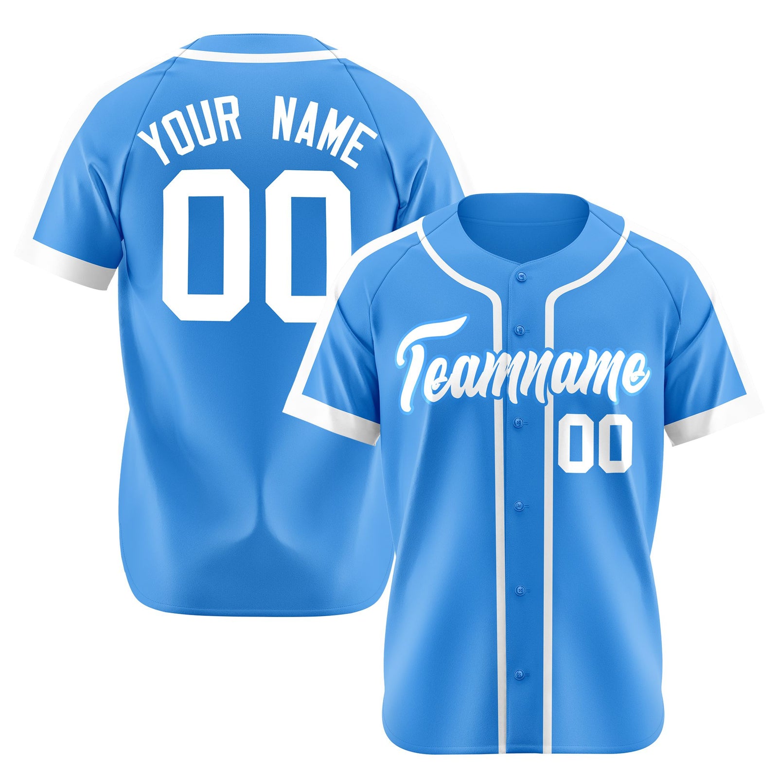 Custom Powder Blue Pink Baseball Jersey