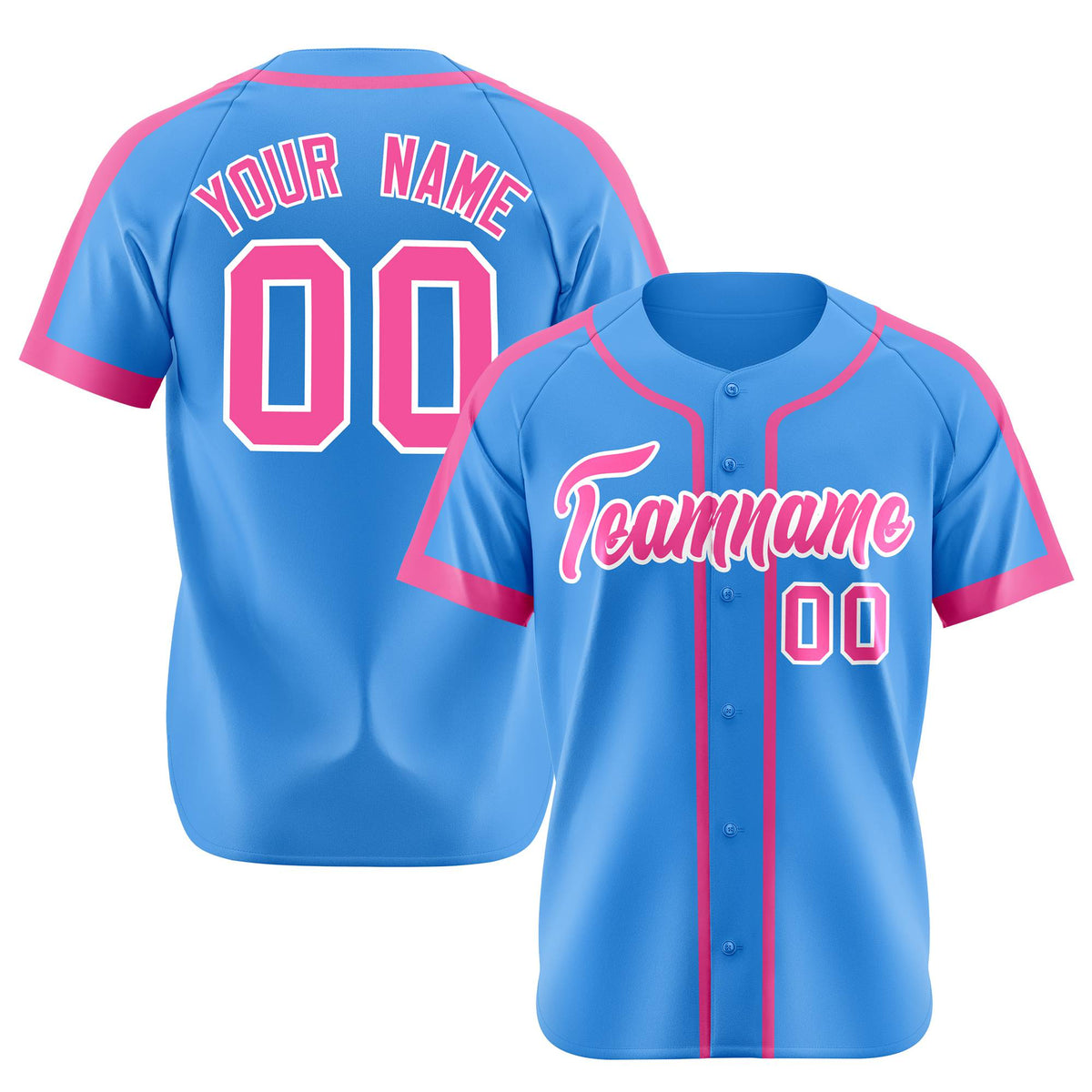 Custom Powder Blue Pink White Baseball Jersey