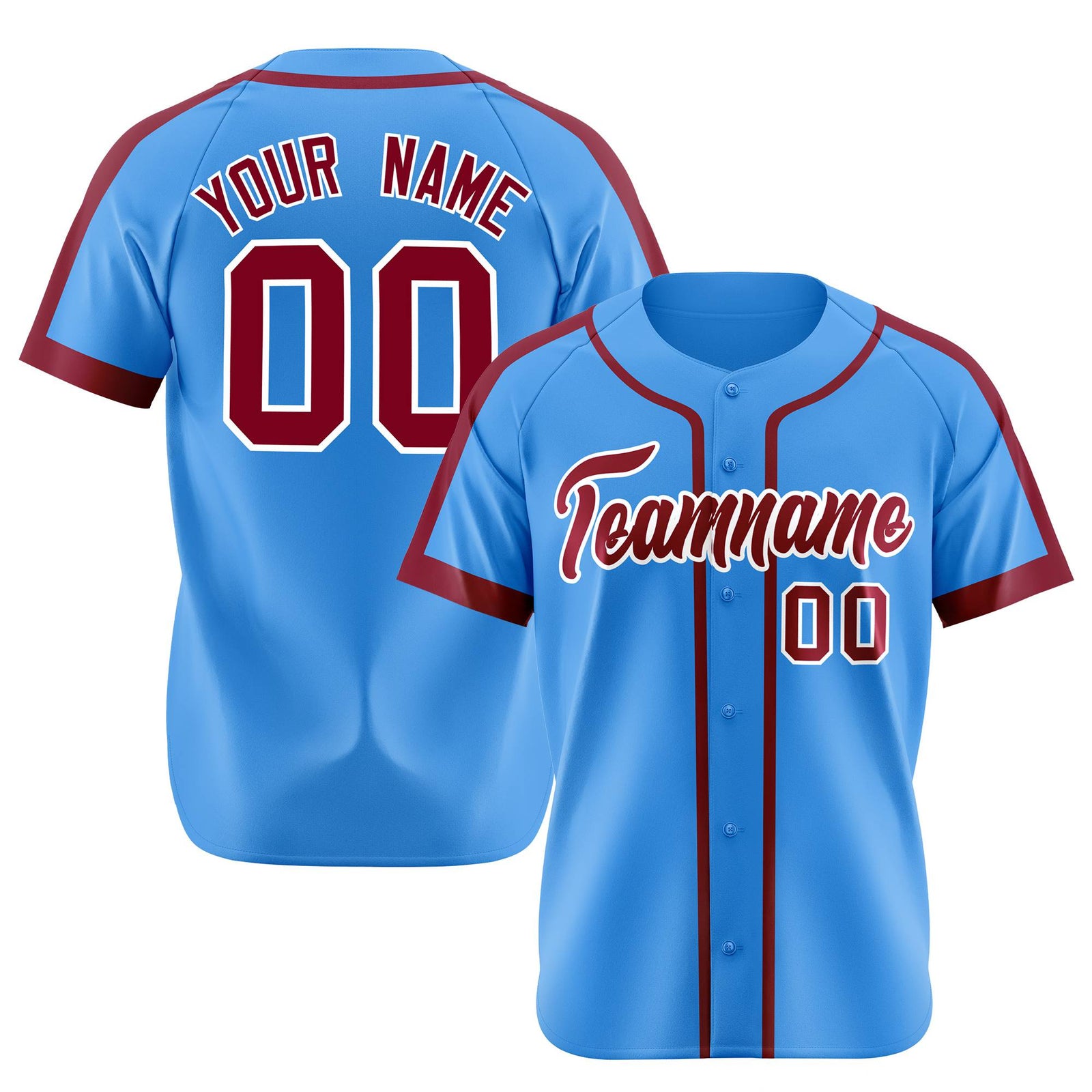 Custom Powder Blue Crimson White Baseball Jersey