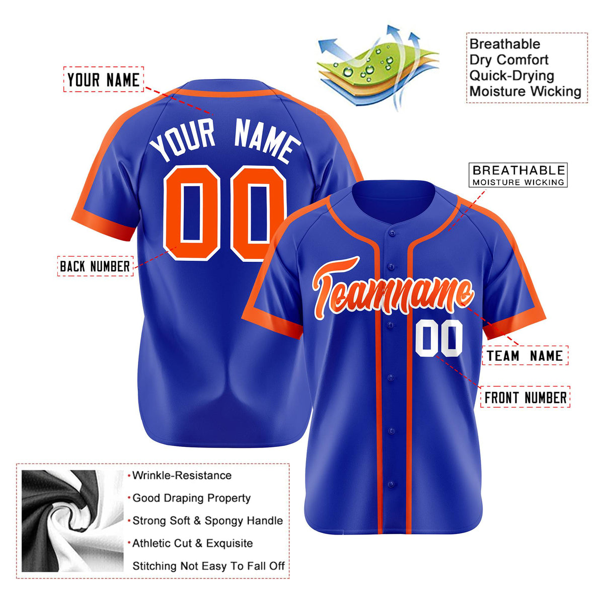 Custom Royal Blue Orange White Baseball Jersey
