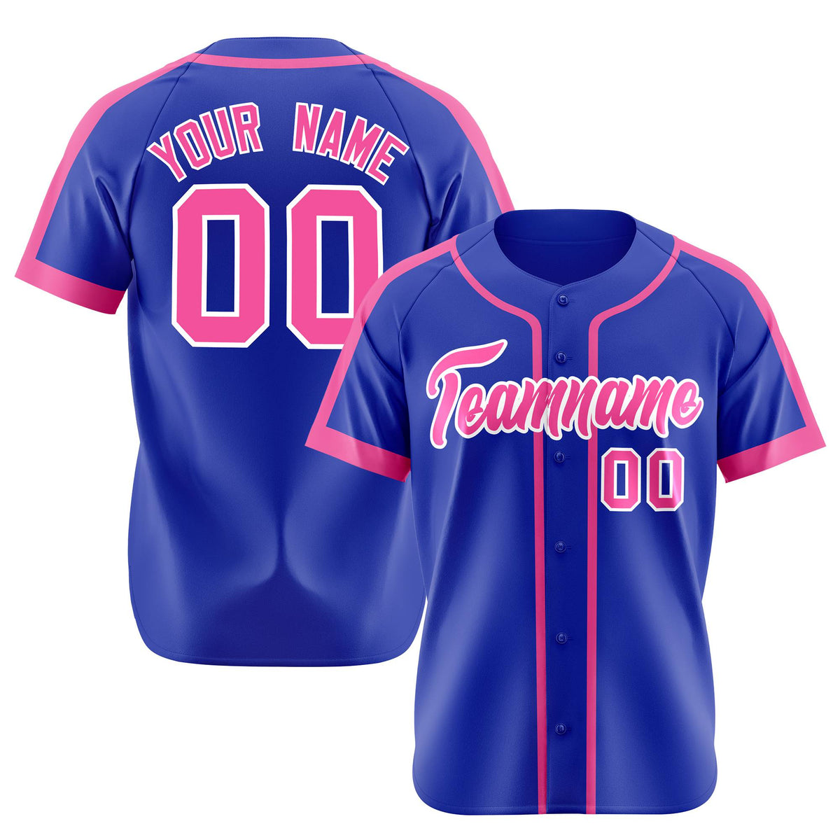 Custom Royal Blue Pink White Baseball Jersey
