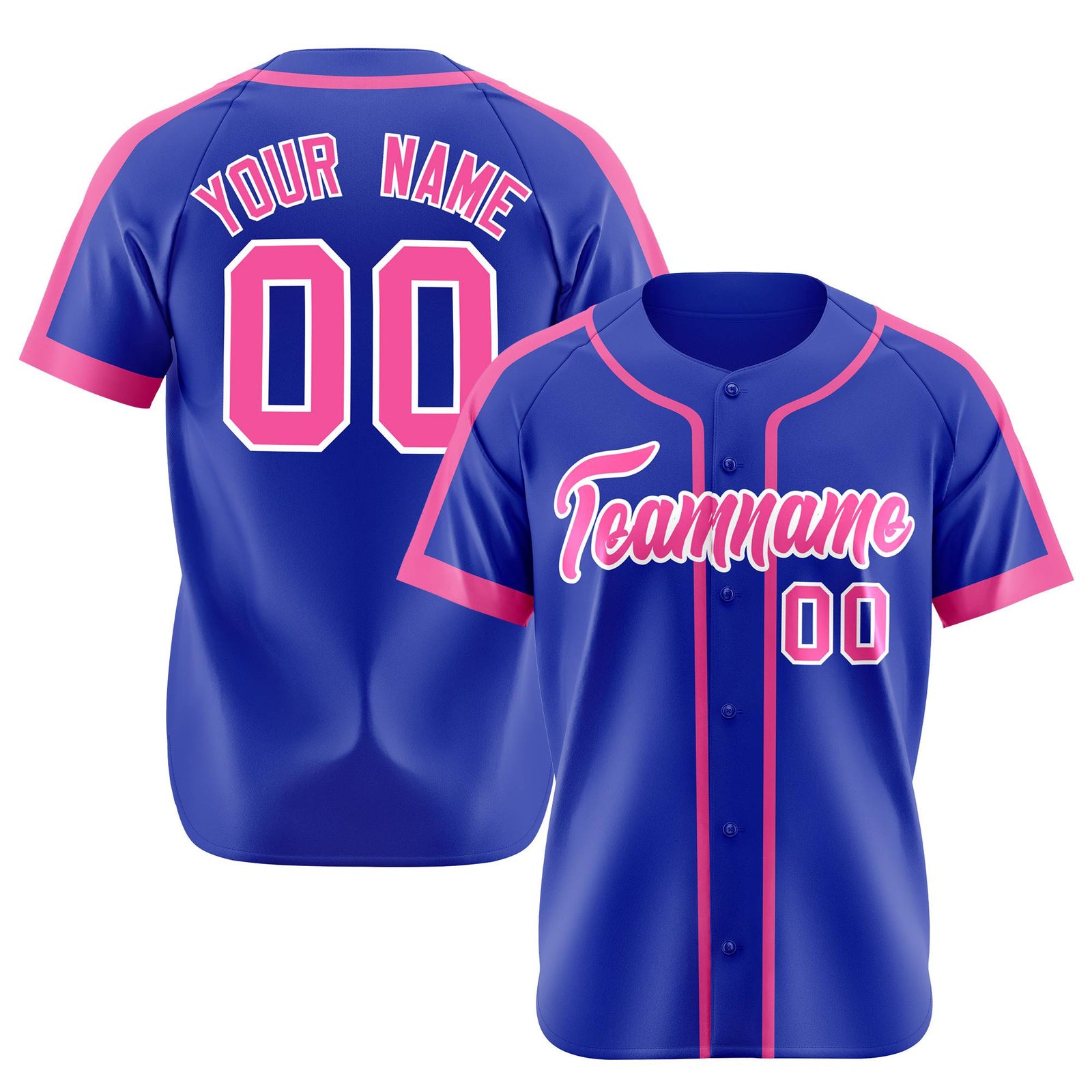 Custom Royal Blue Pink White Baseball Jersey