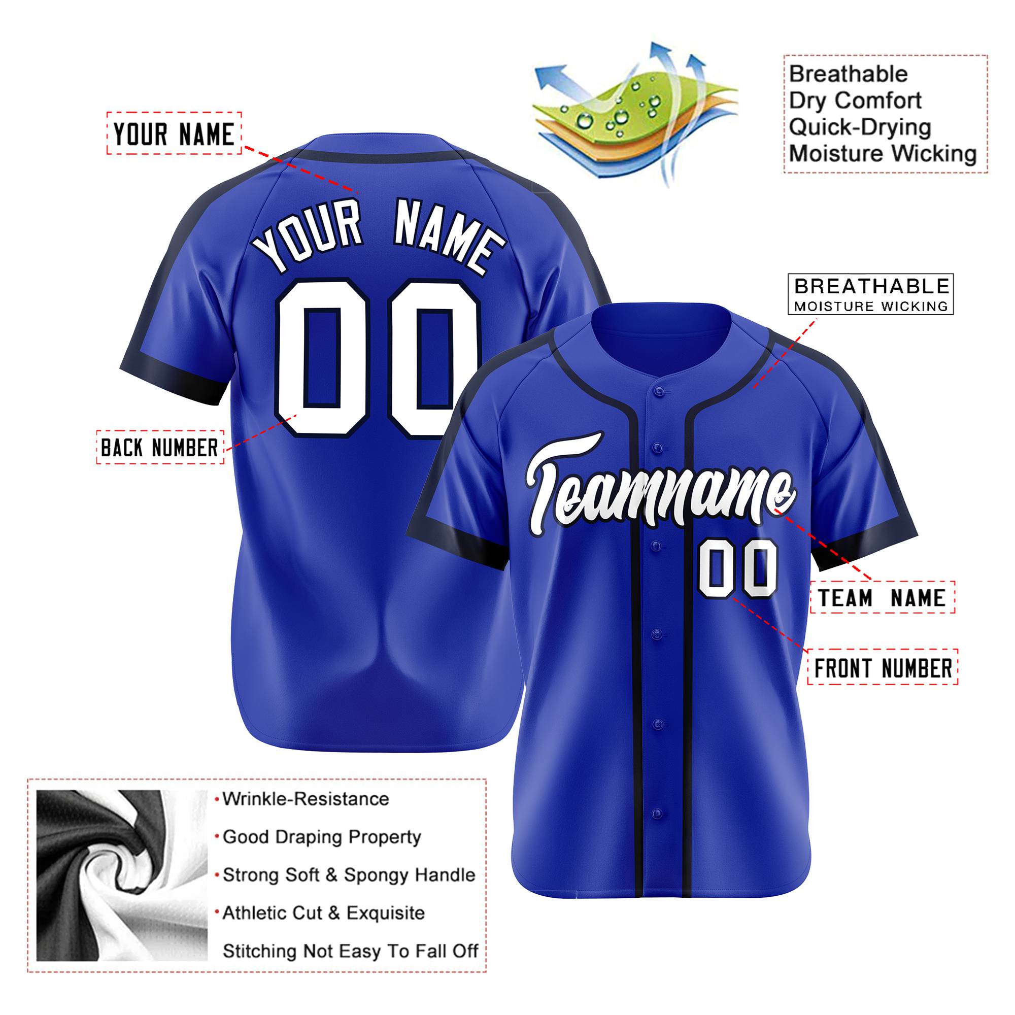 Custom Royal Blue Navy White Baseball Jersey