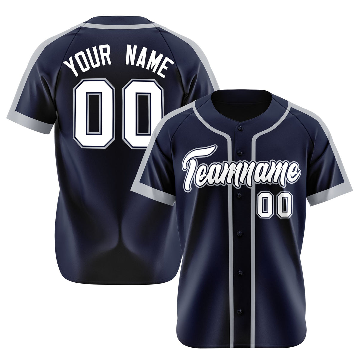 Custom Navy Gray White Baseball Jersey