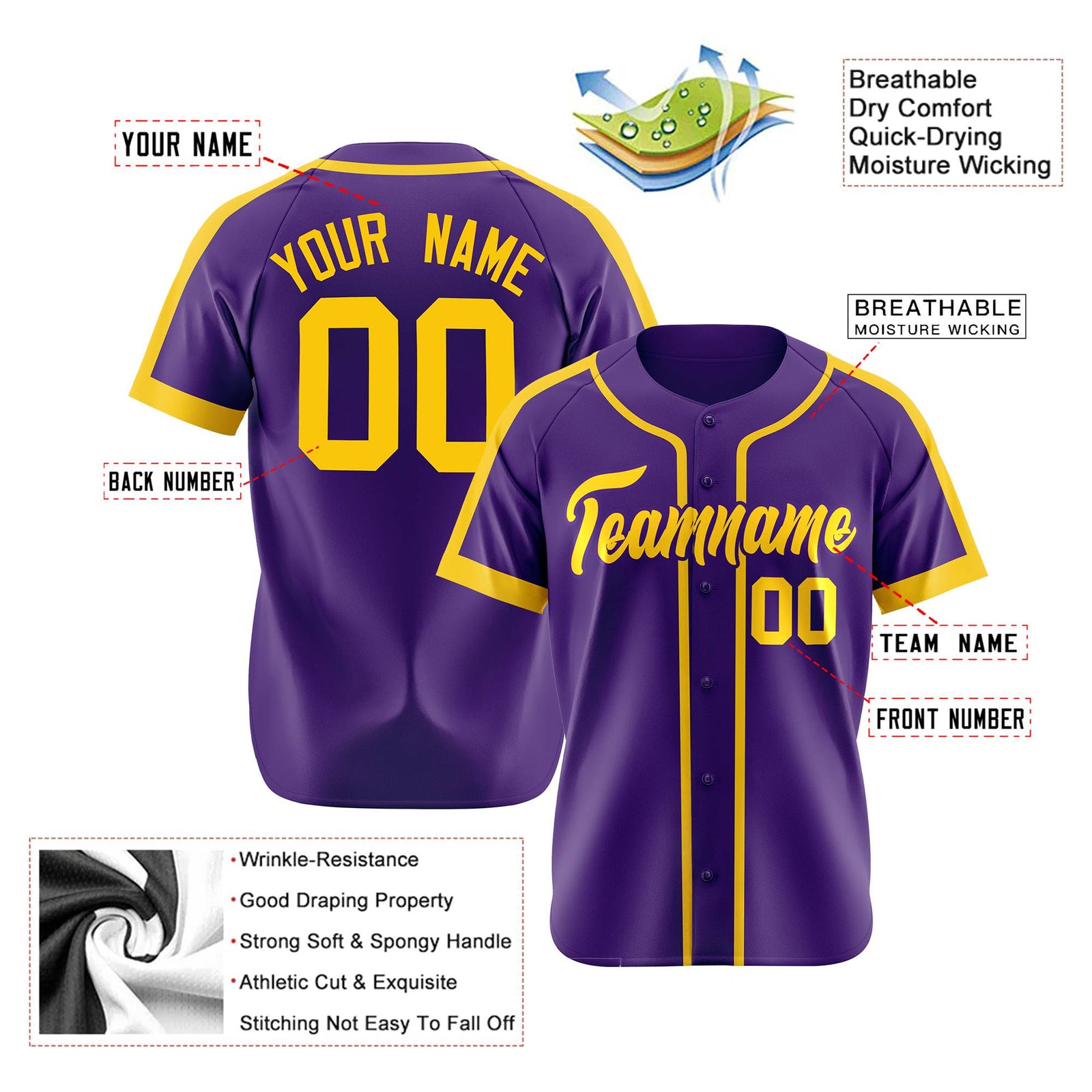 Custom Purple Yellow Baseball Jersey