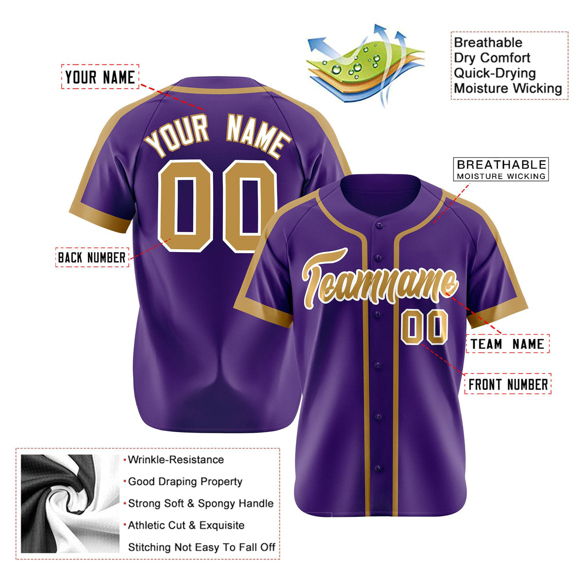 Custom Purple Gold White Baseball Jersey