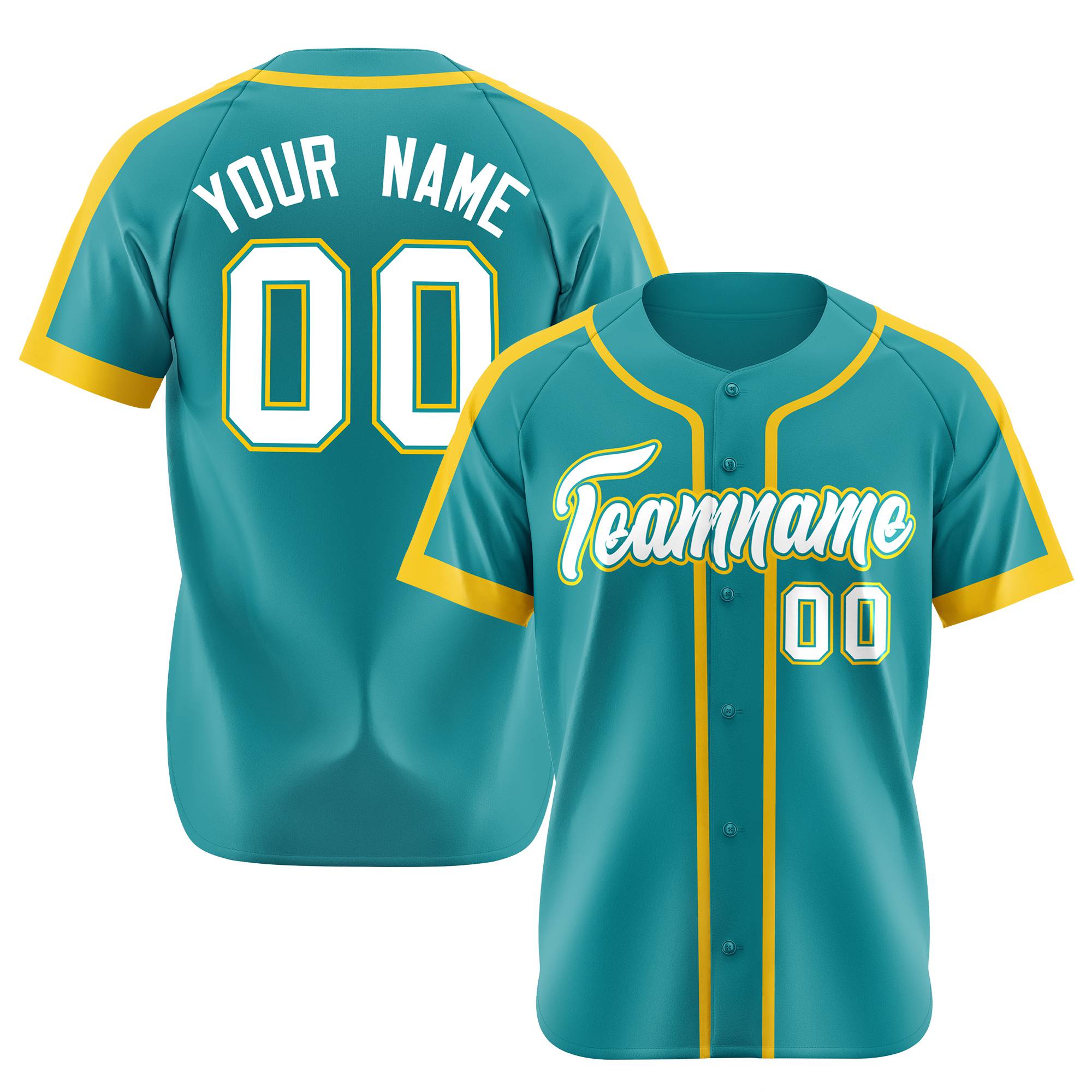 Custom Aqua Yellow White Baseball Jersey