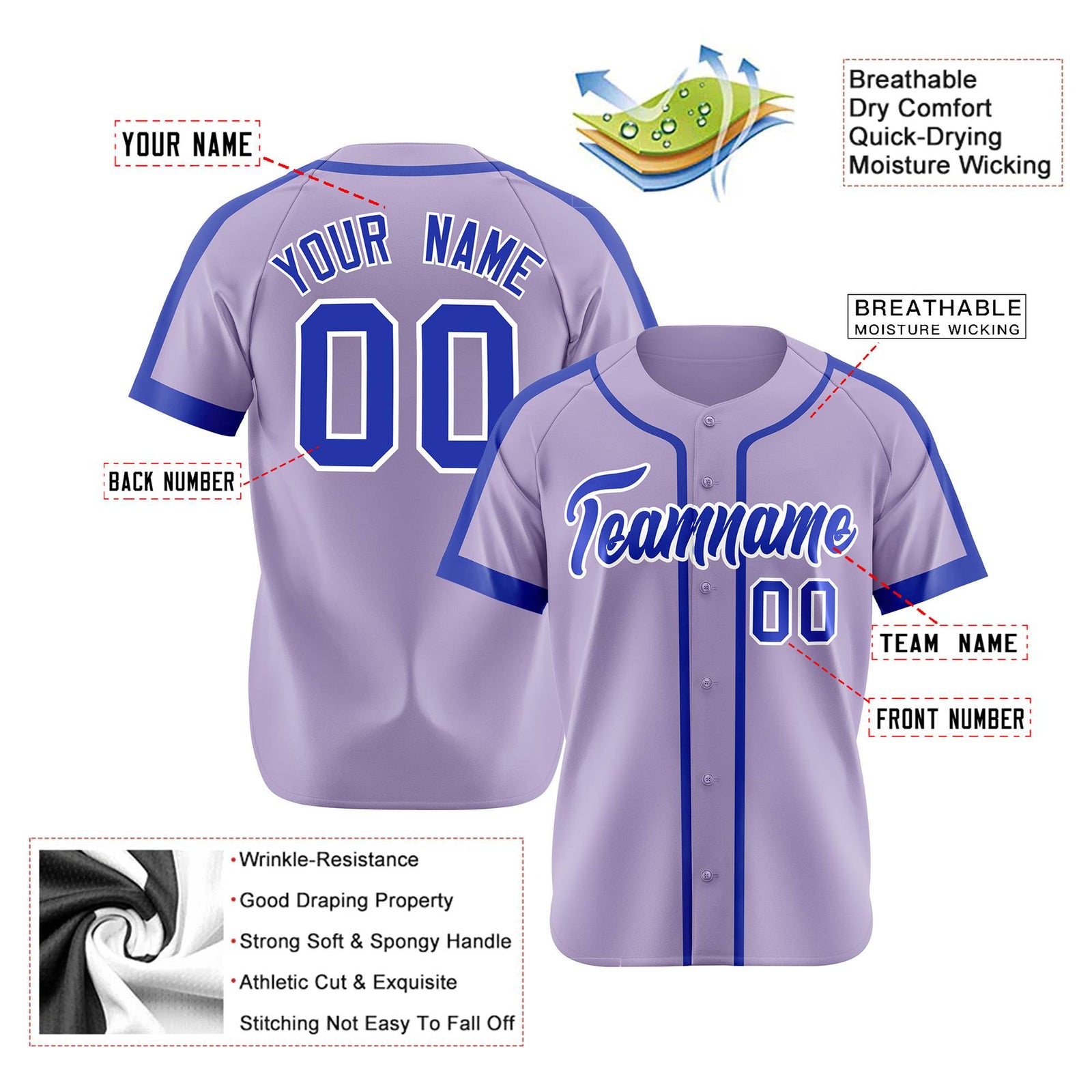 Custom Purple Blue Baseball Jersey