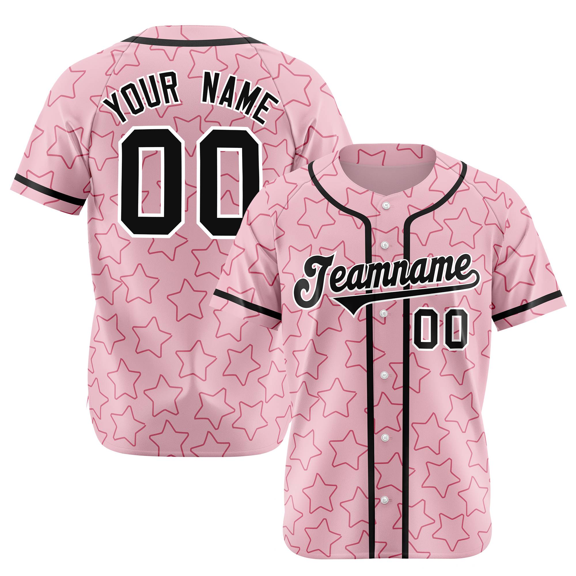 Custom Star Pink Black Baseball Jersey Button Down Shirt Personalized for Adults/Youth